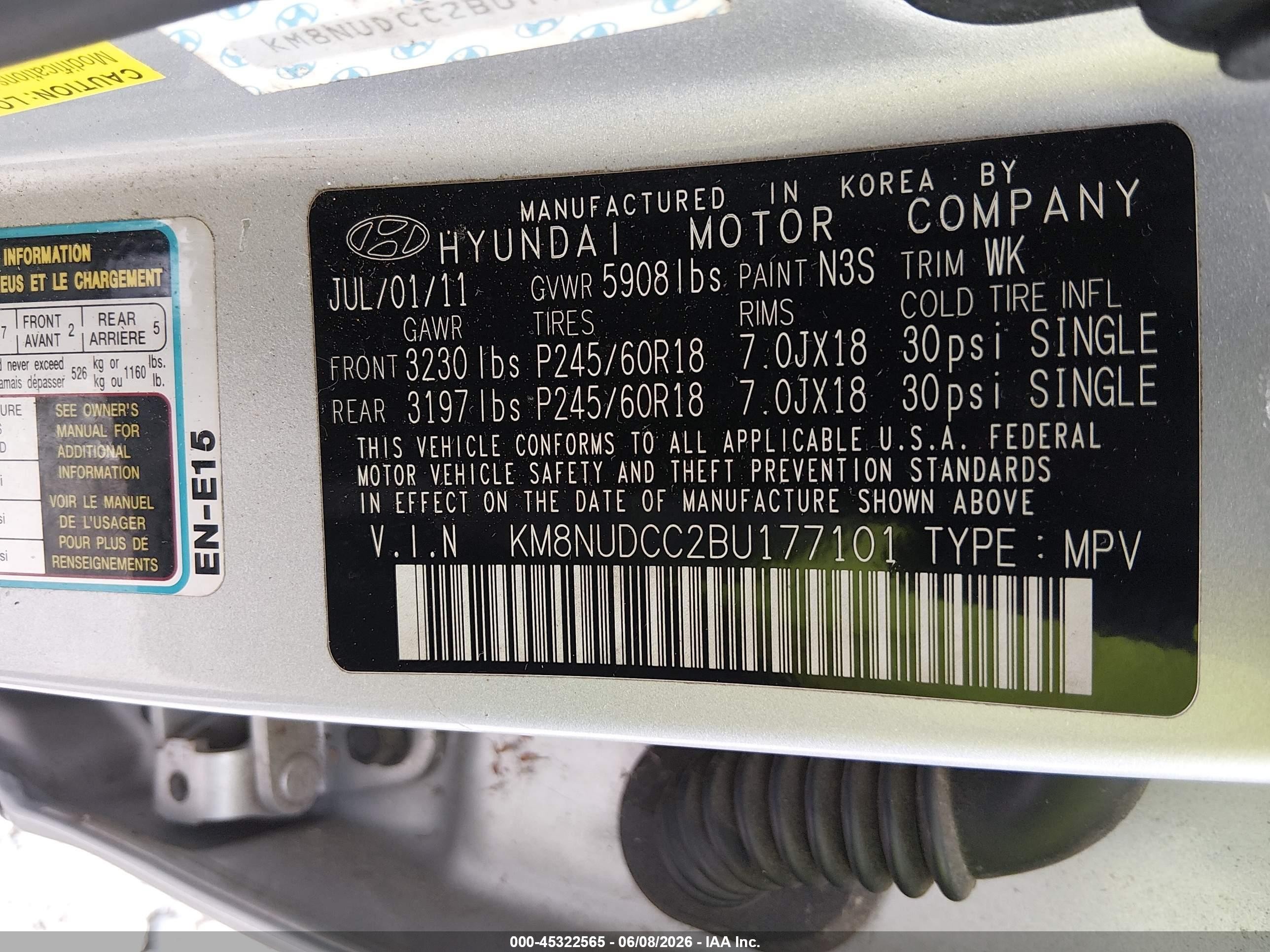 2011 Hyundai Veracruz Limited Silver vin: KM8NUDCC2BU177101