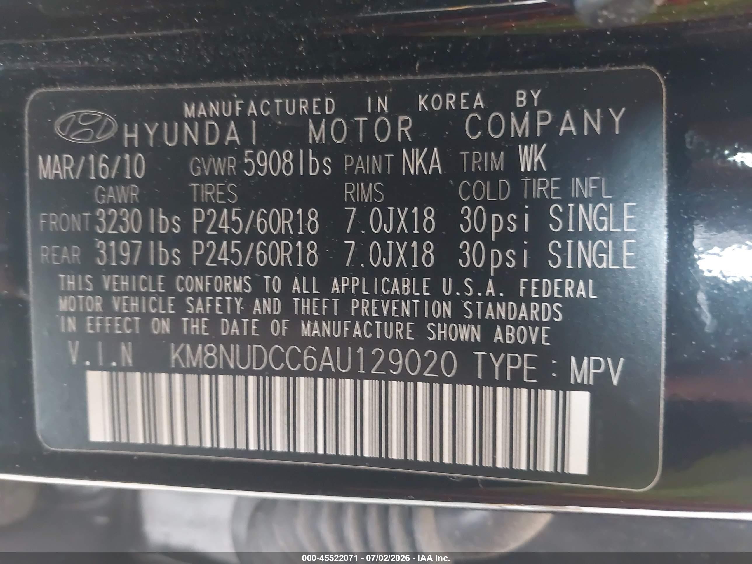 2010 Hyundai Veracruz Limited Black vin: KM8NUDCC6AU129020