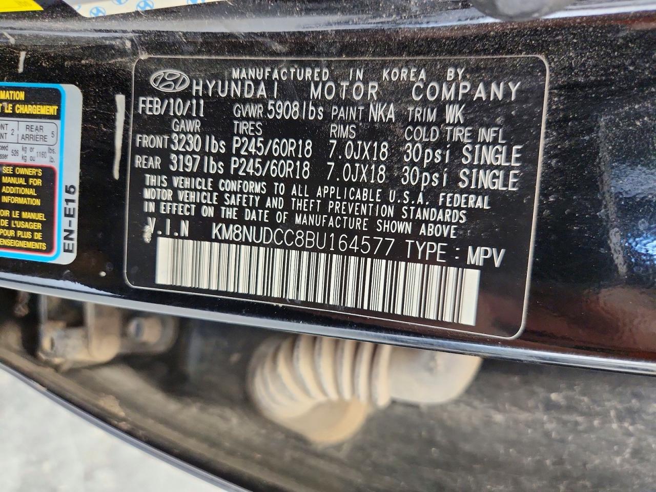 2011 Hyundai Veracruz Limited Black vin: KM8NUDCC8BU164577