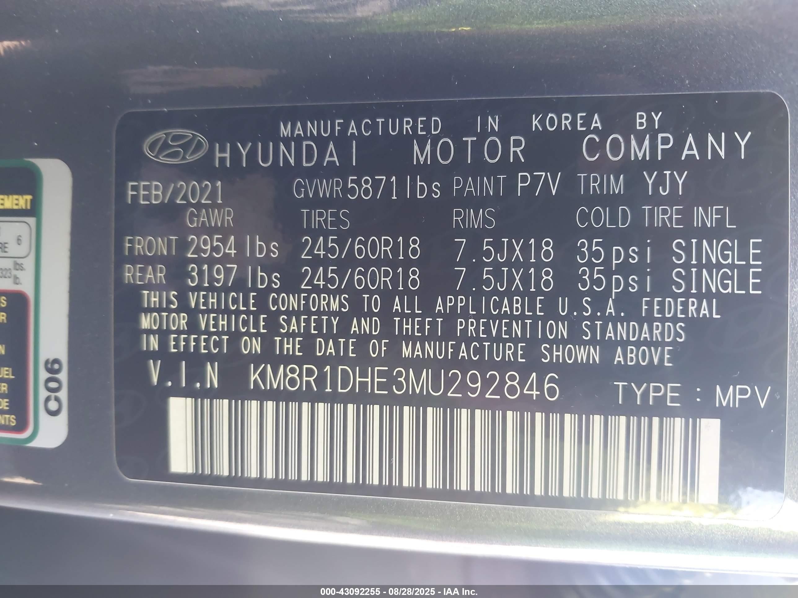 2021 Hyundai Palisade Se Серый vin: KM8R1DHE3MU292846