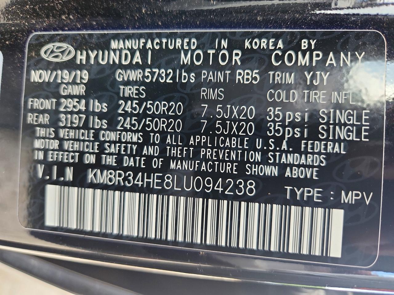 2020 Hyundai Palisade Sel Black vin: KM8R34HE8LU094238