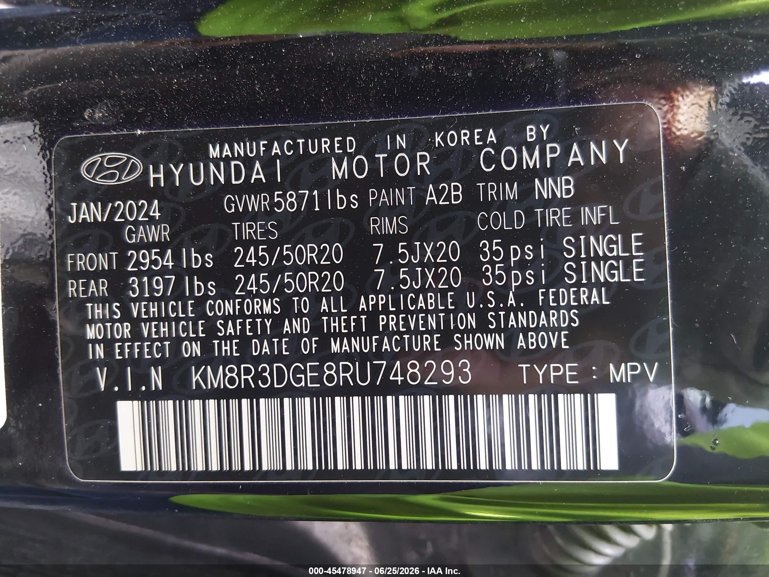 2024 Hyundai Palisade Xrt Черный vin: KM8R3DGE8RU748293