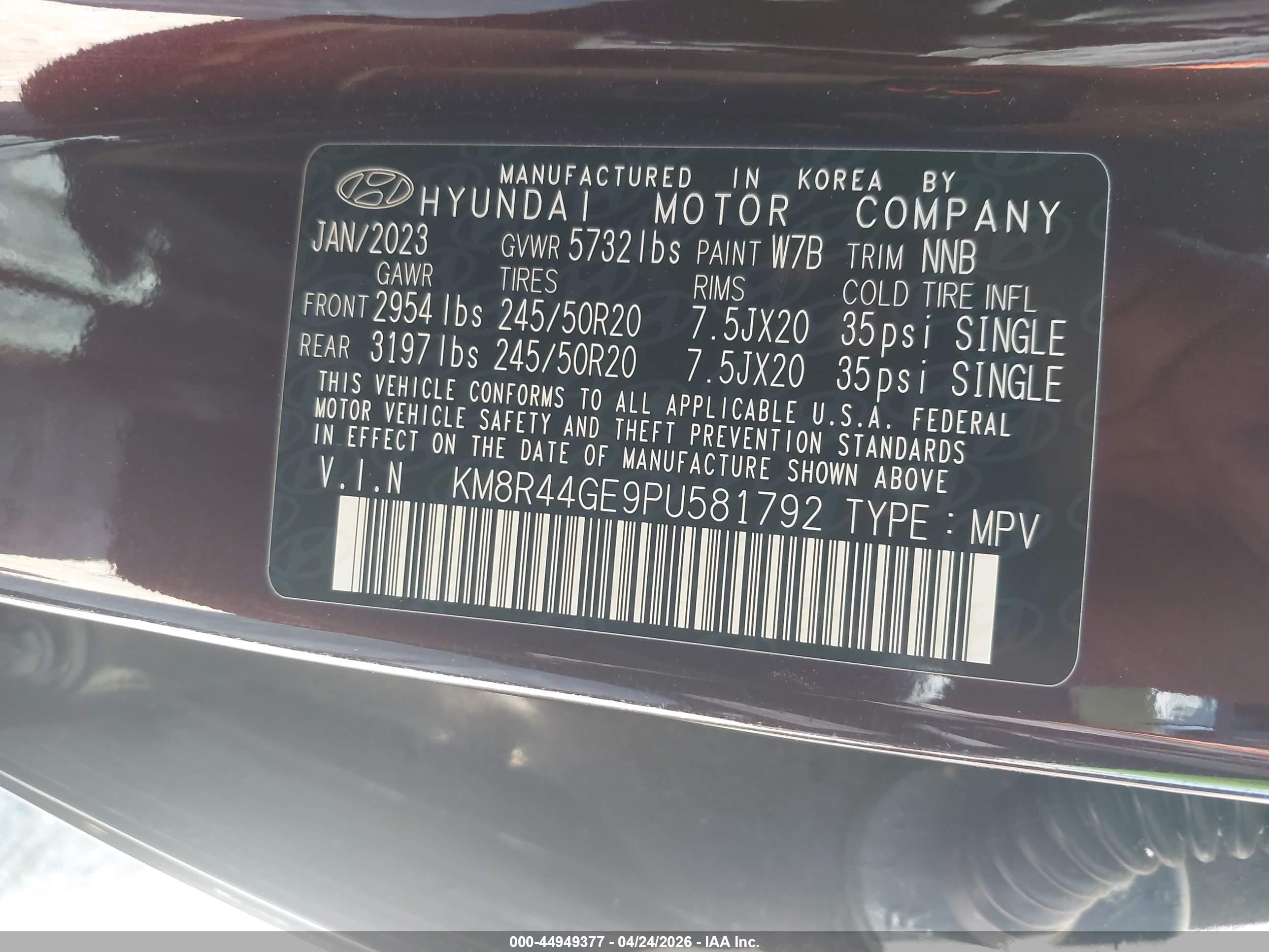 2023 Hyundai Palisade Sel Burgundy vin: KM8R44GE9PU581792