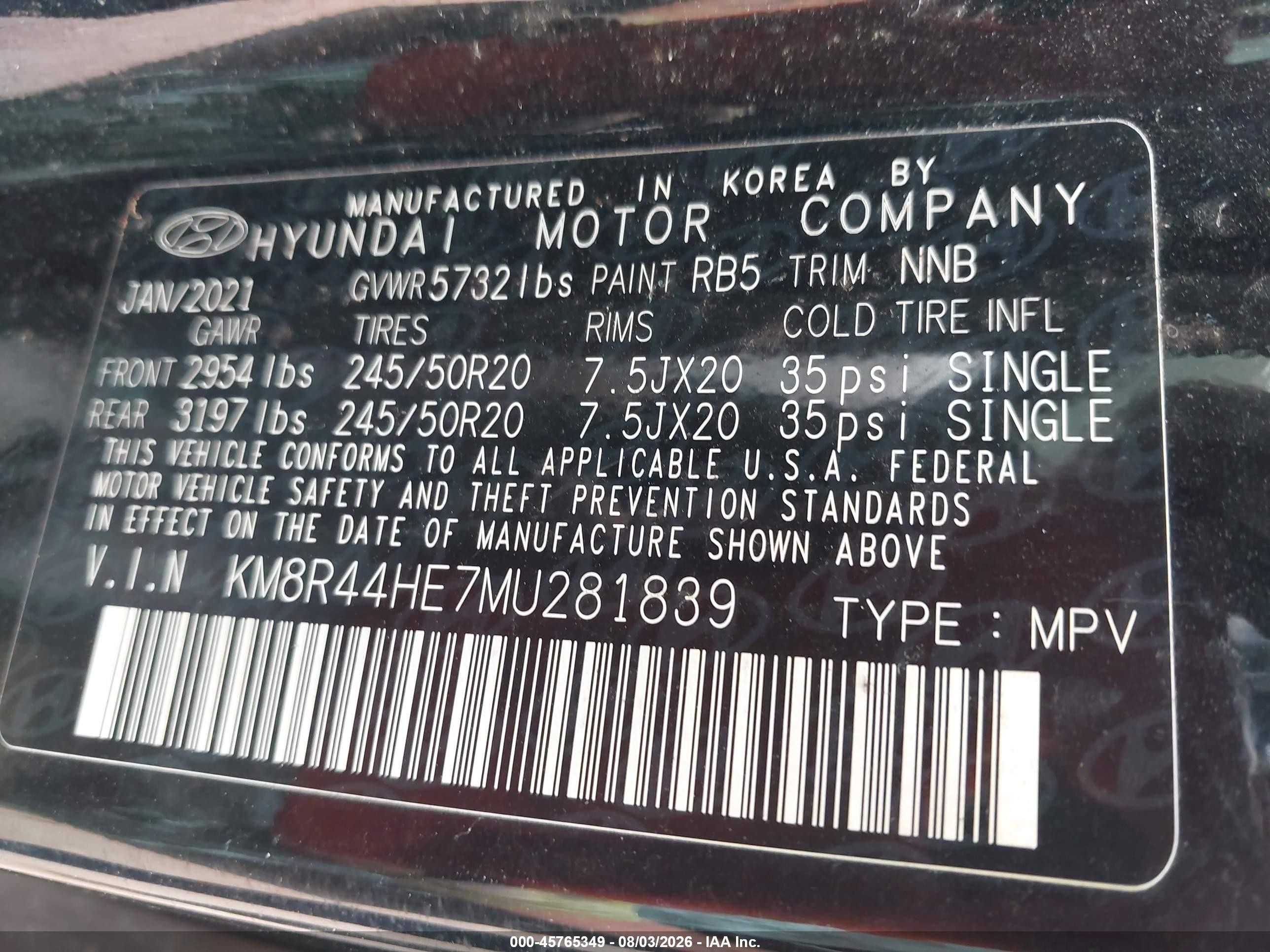2021 Hyundai Palisade Sel Black vin: KM8R44HE7MU281839