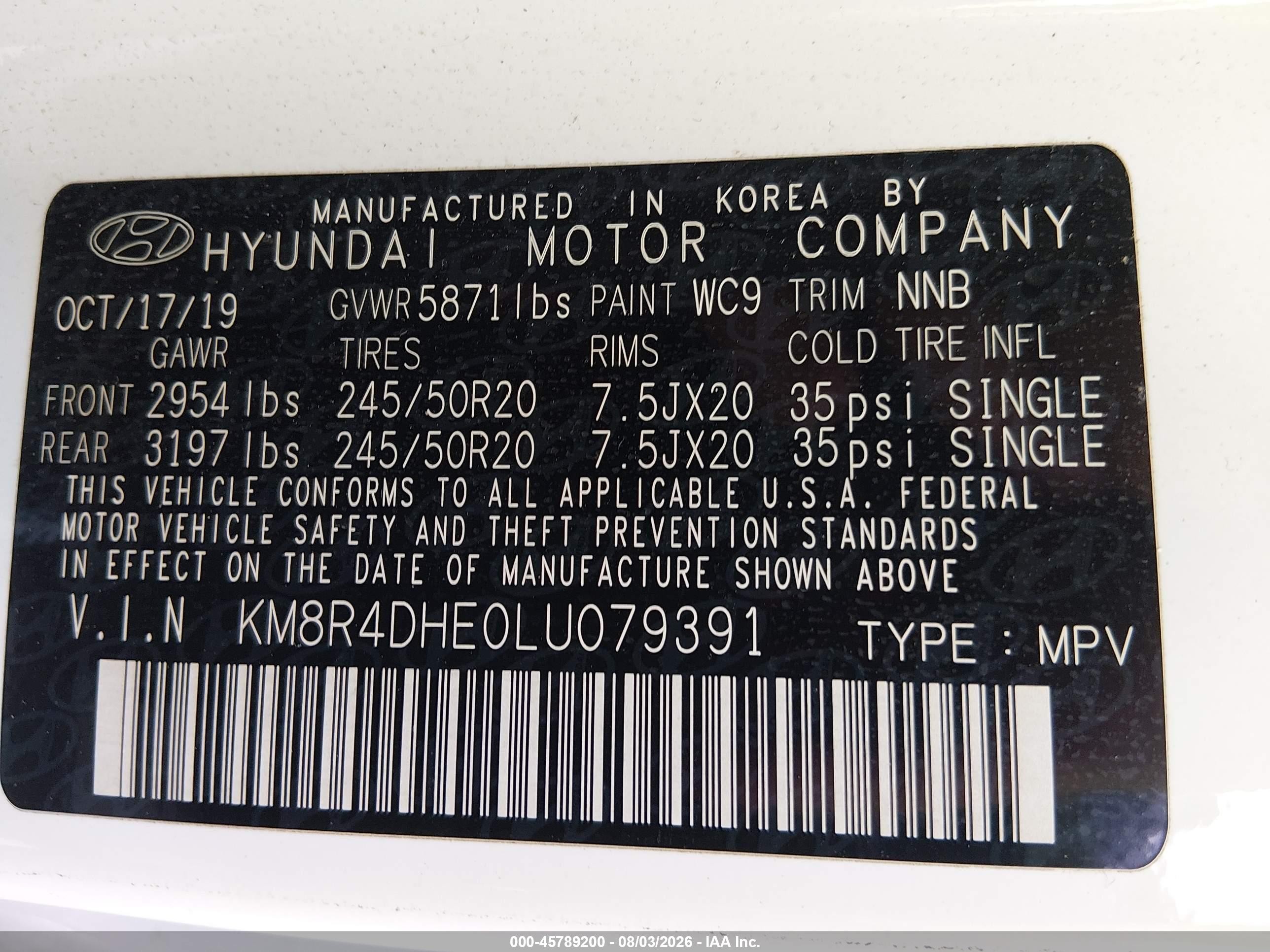 2020 Hyundai Palisade Sel Белый vin: KM8R4DHE0LU079391