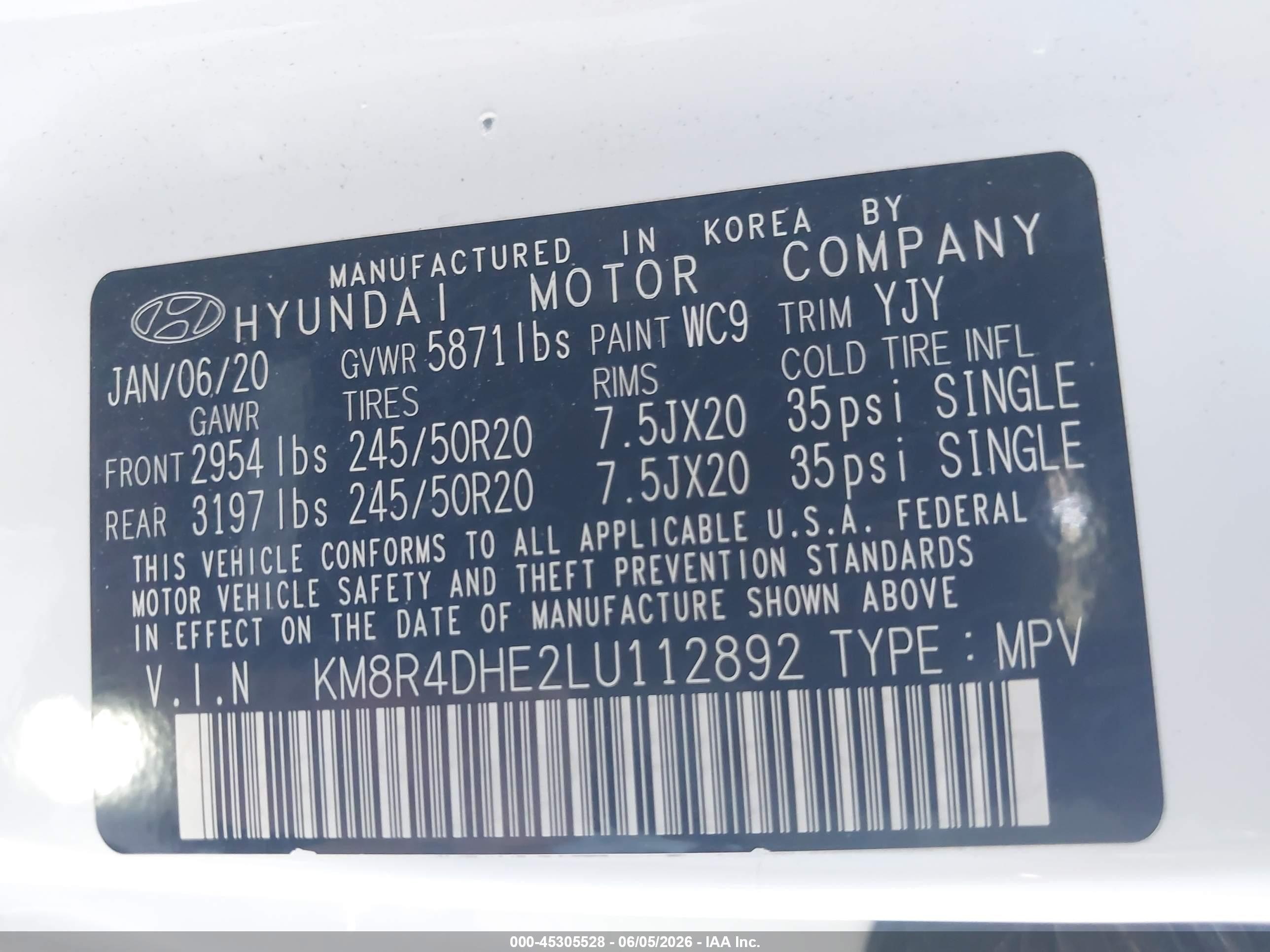 2020 Hyundai Palisade Sel Белый vin: KM8R4DHE2LU112892