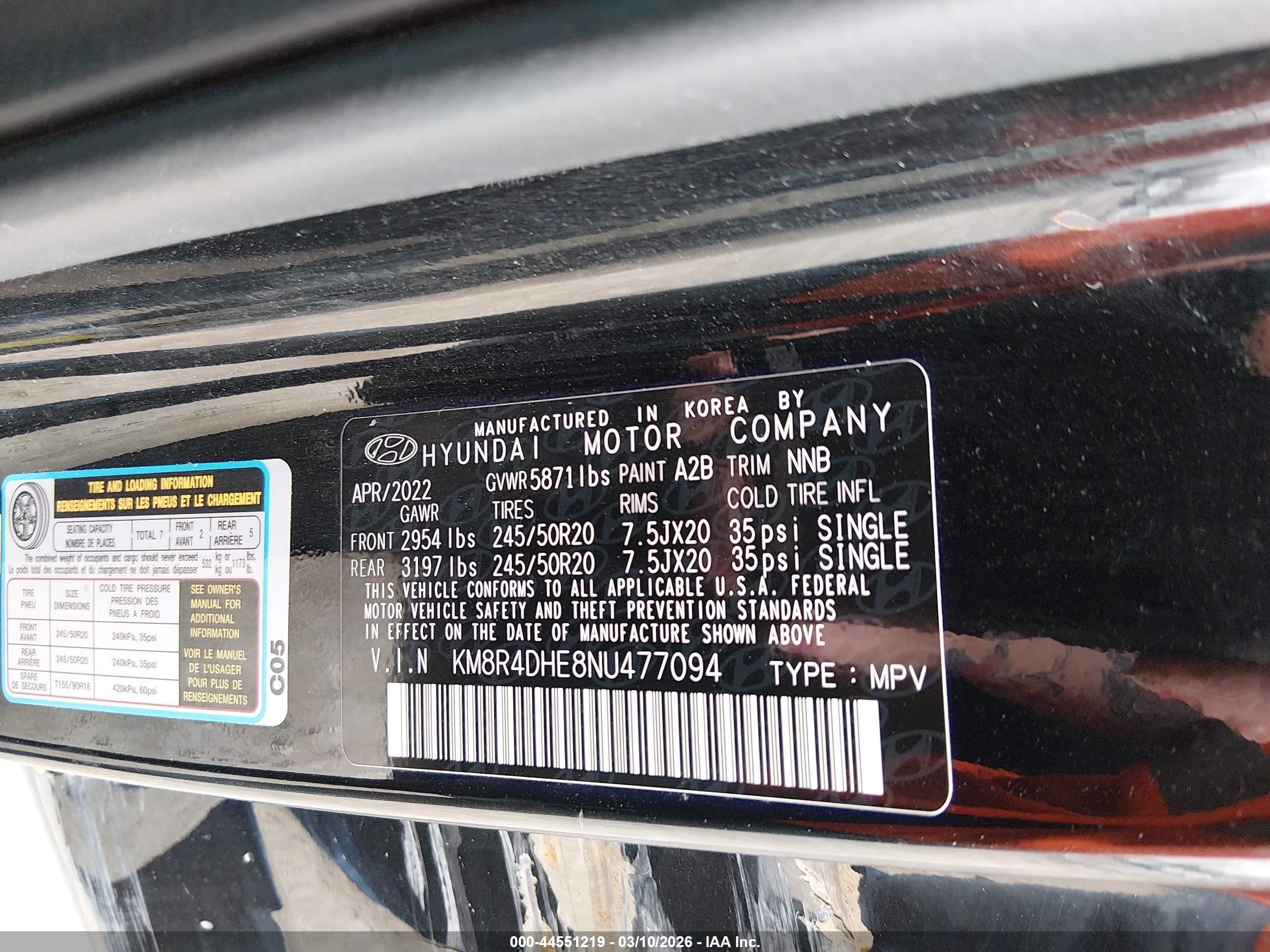 2022 Hyundai Palisade Sel Black vin: KM8R4DHE8NU477094