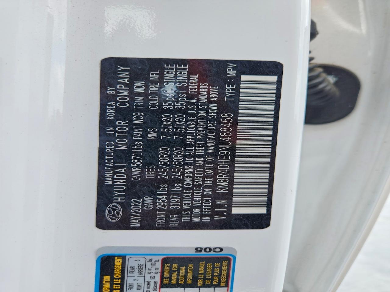 2022 Hyundai Palisade Sel White vin: KM8R4DHE9NU488458