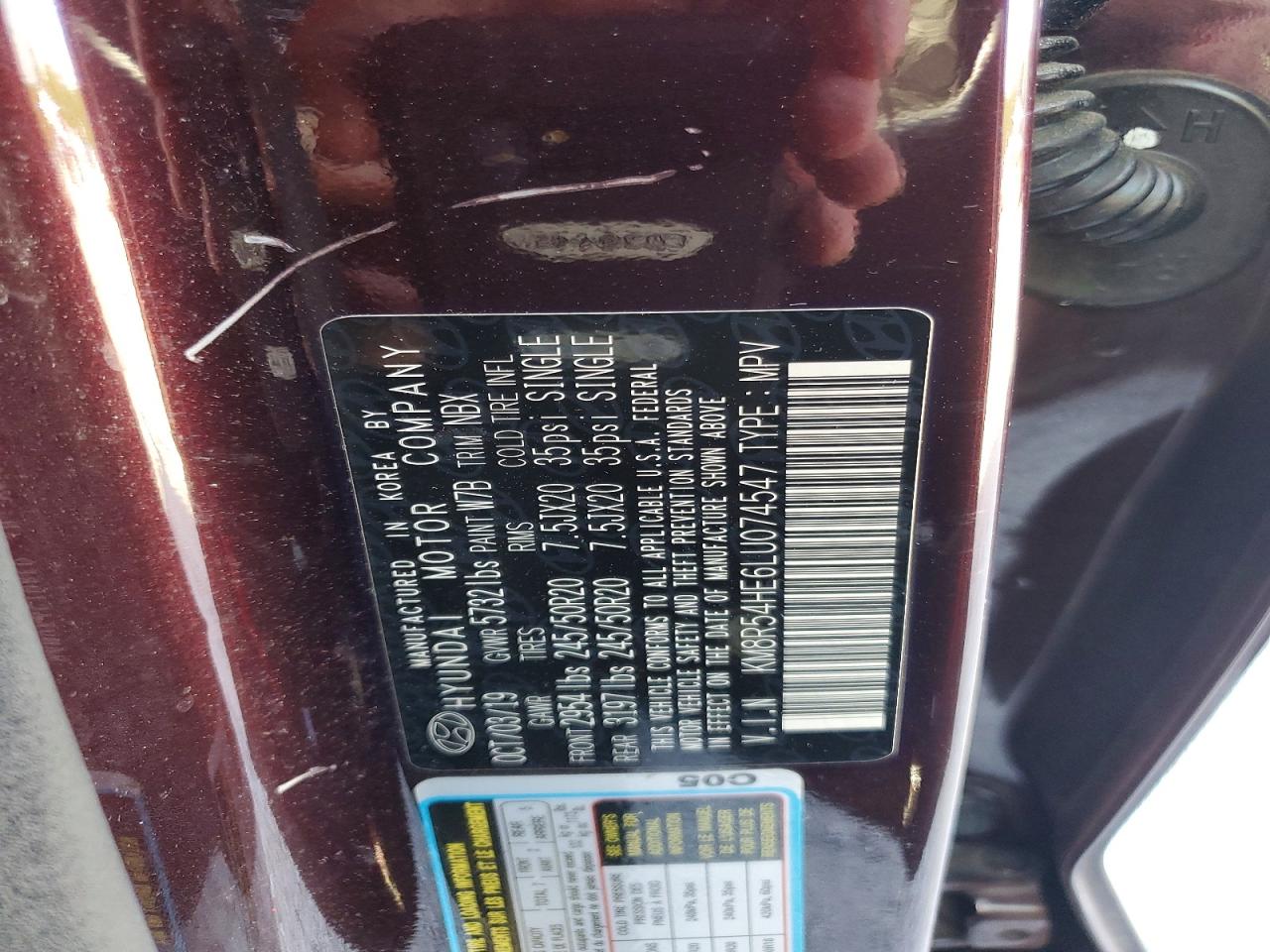 2020 Hyundai Palisade Limited Burgundy vin: KM8R54HE6LU074547