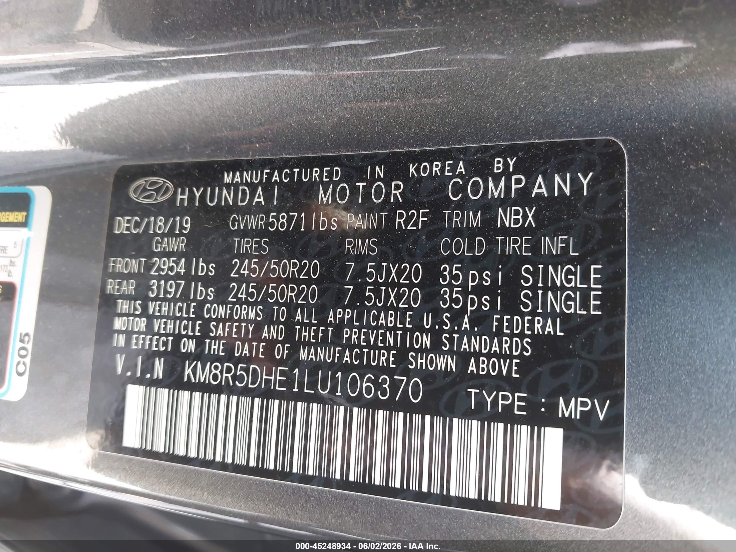 2020 Hyundai Palisade Limited Серый vin: KM8R5DHE1LU106370