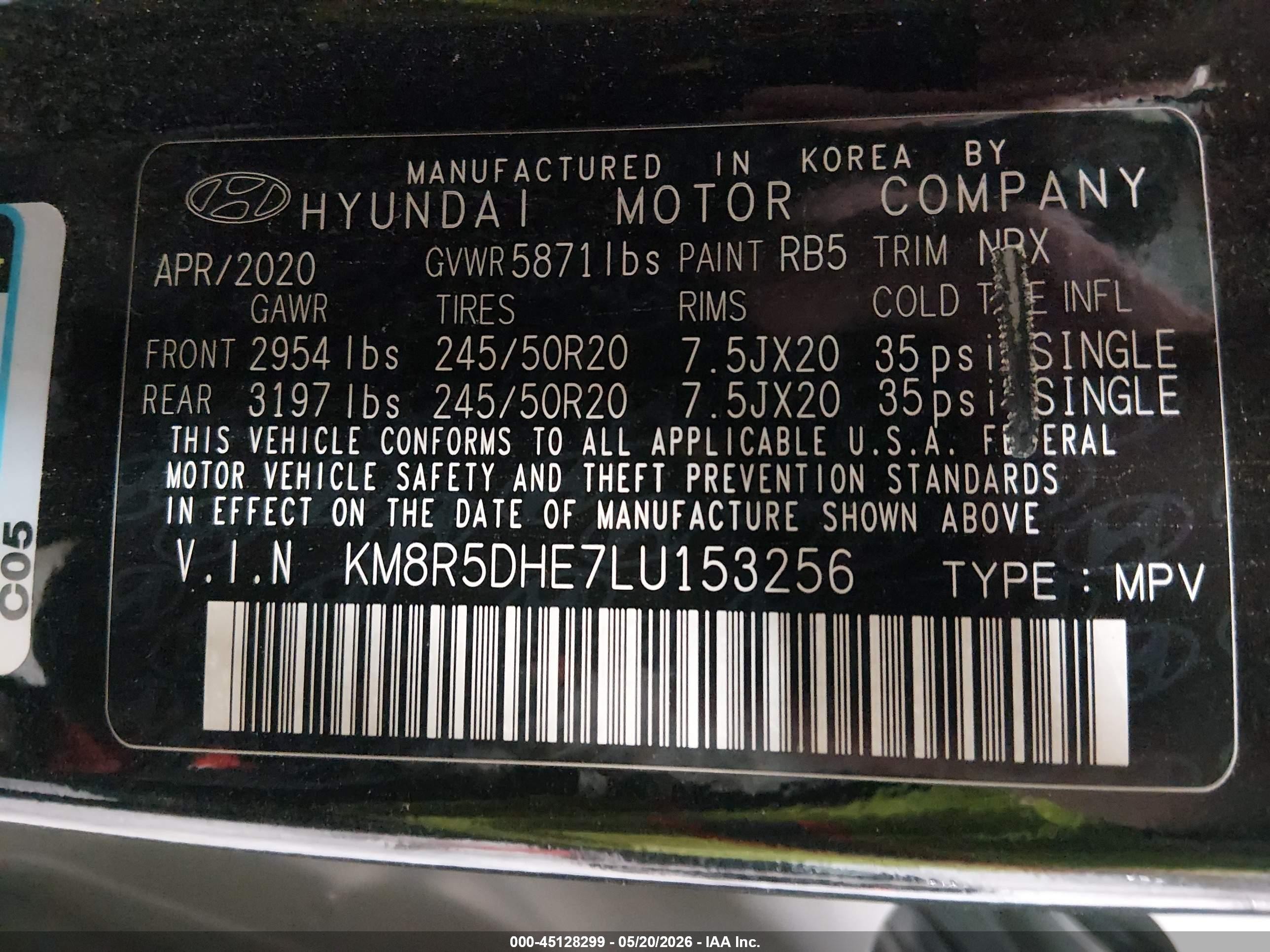2020 Hyundai Palisade Limited Черный vin: KM8R5DHE7LU153256