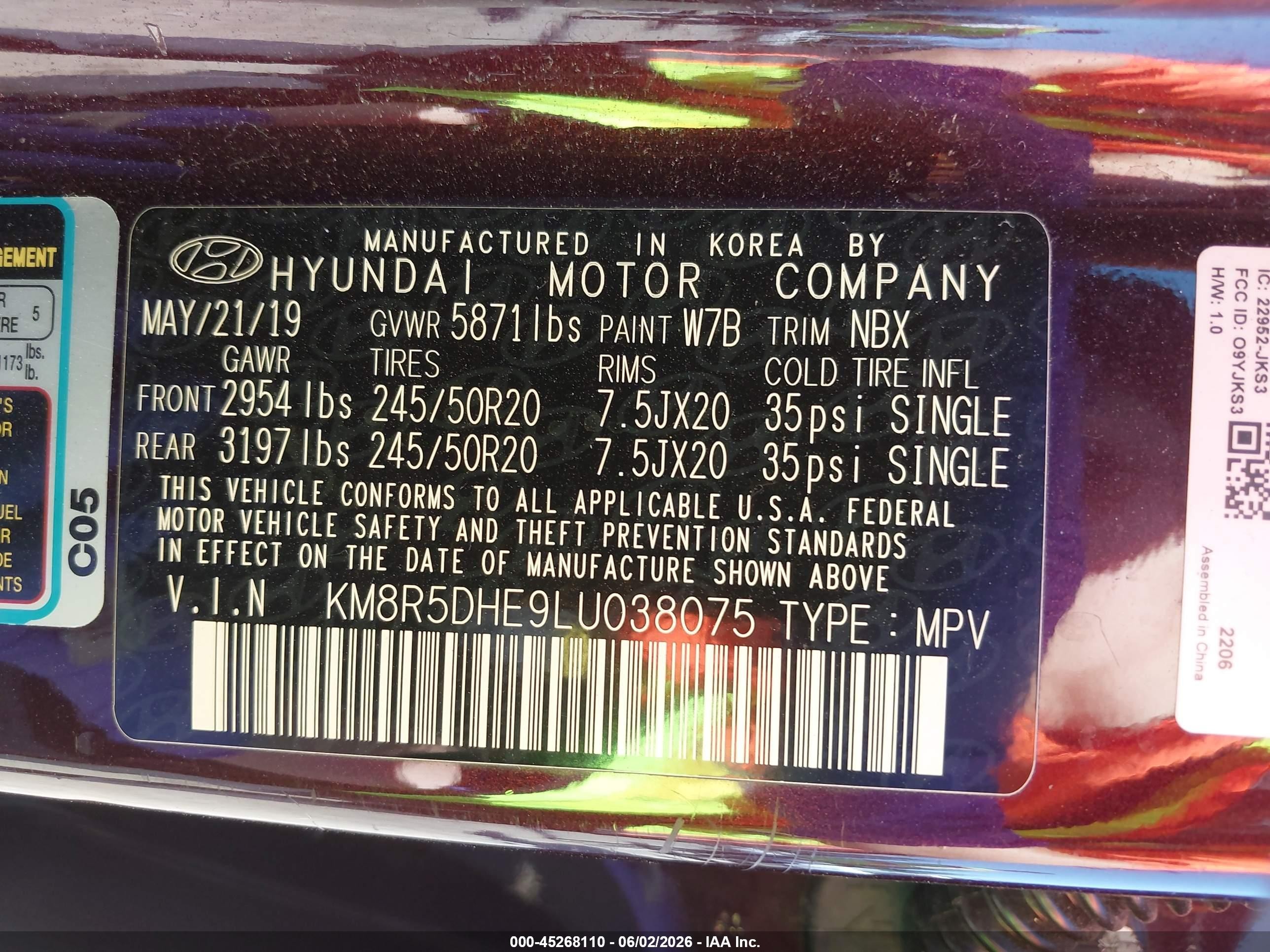 2020 Hyundai Palisade Limited Burgundy vin: KM8R5DHE9LU038075
