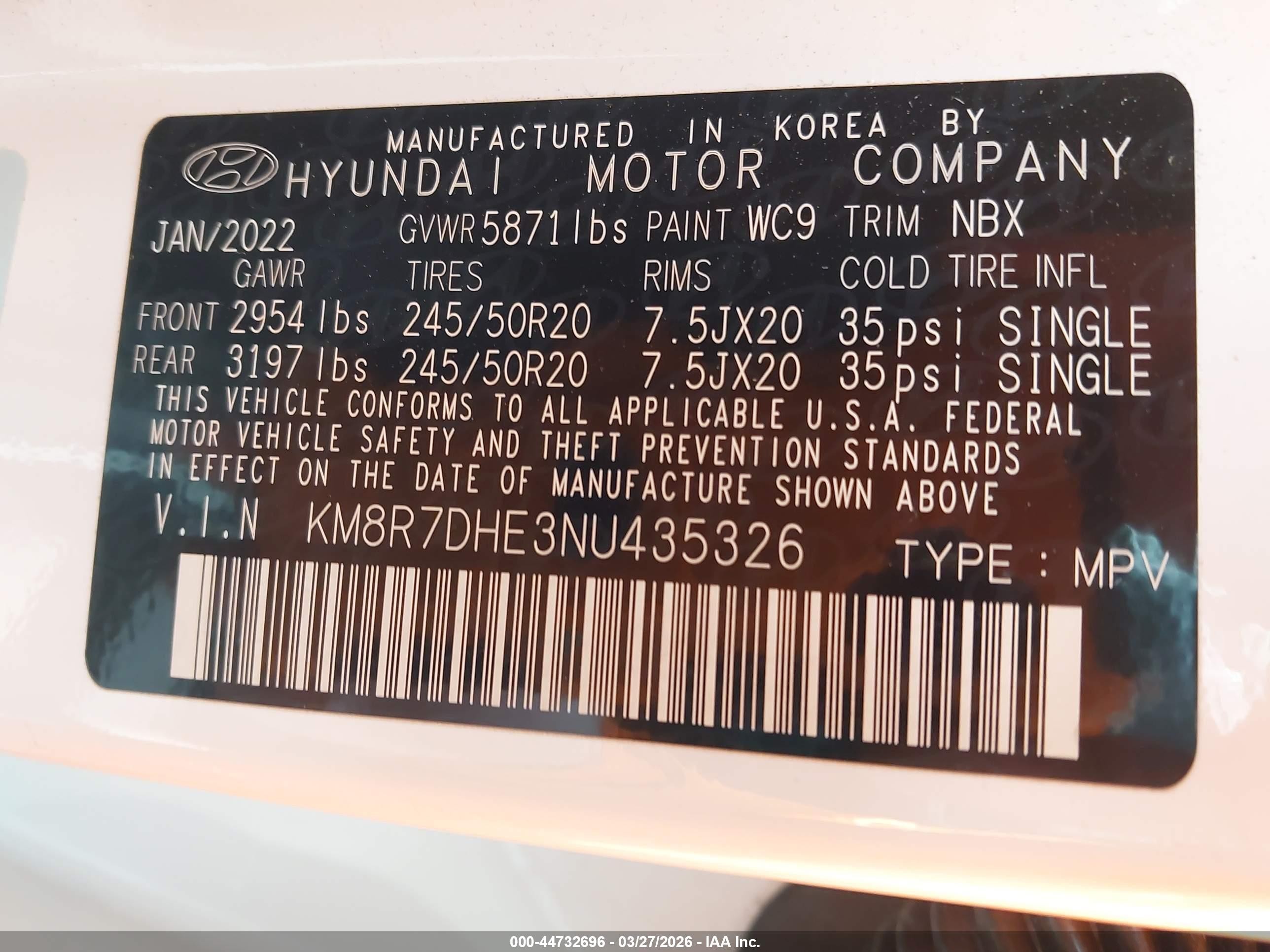 2022 Hyundai Palisade Calligraphy White vin: KM8R7DHE3NU435326