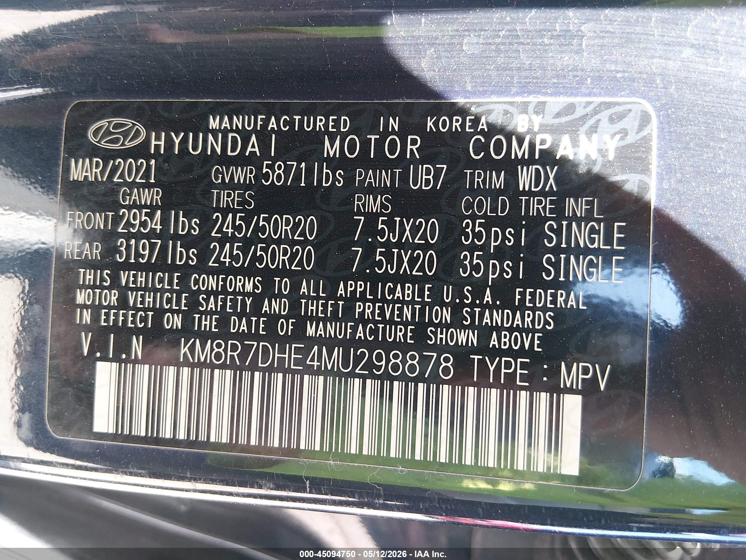 2021 Hyundai Palisade Calligraphy Blue vin: KM8R7DHE4MU298878