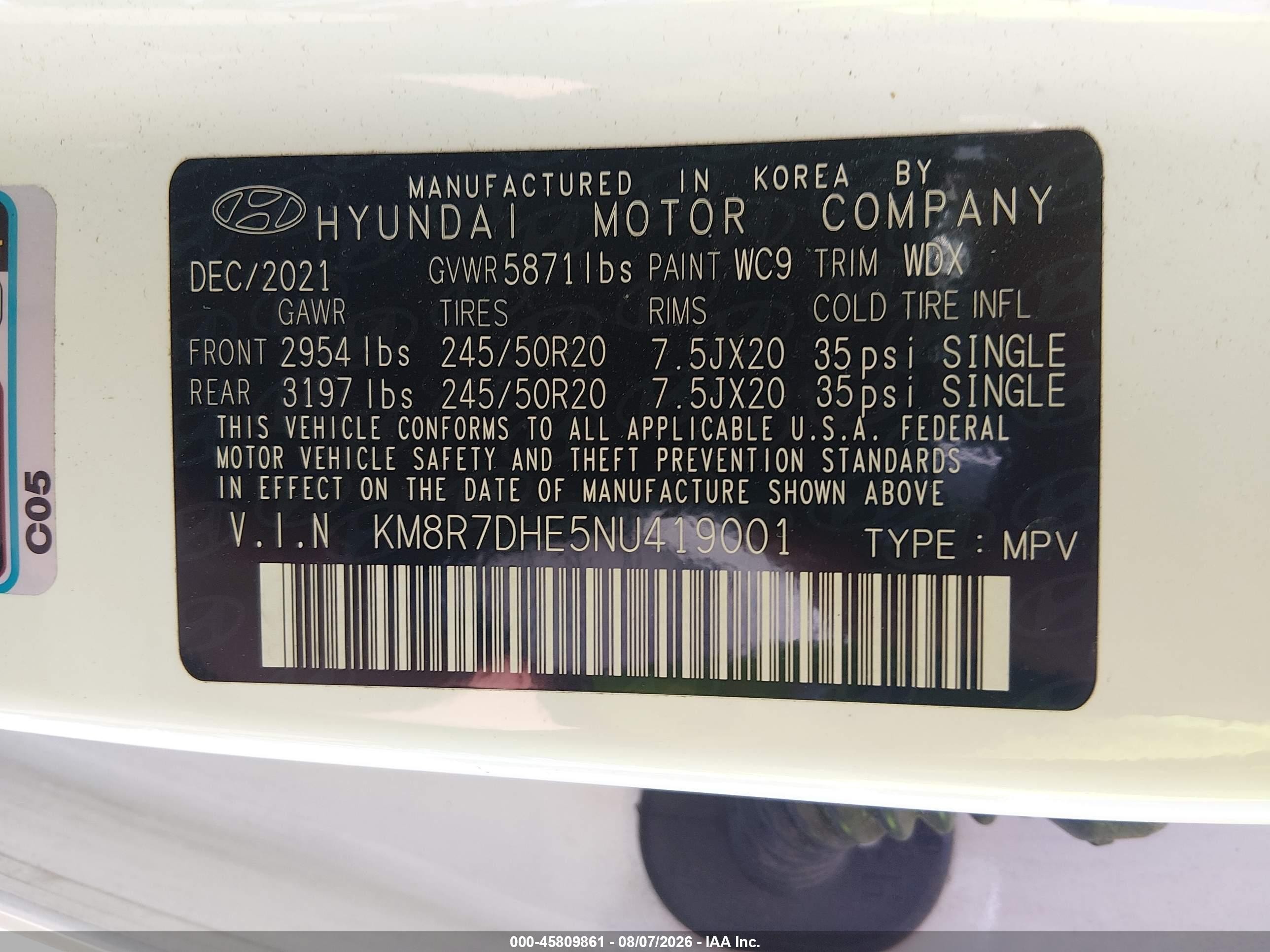 2022 Hyundai Palisade Calligraphy White vin: KM8R7DHE5NU419001