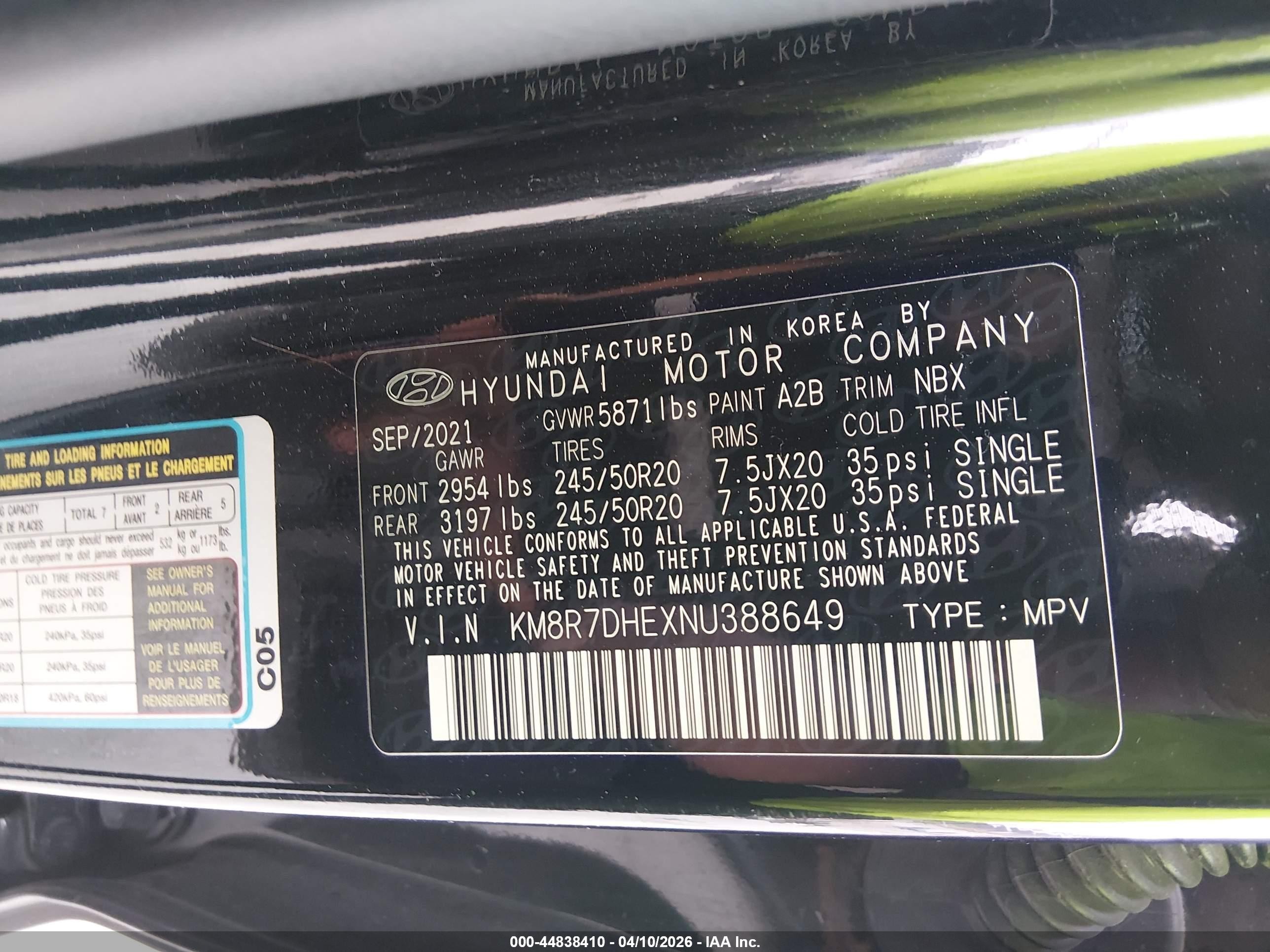 2022 Hyundai Palisade Calligraphy Black vin: KM8R7DHEXNU388649