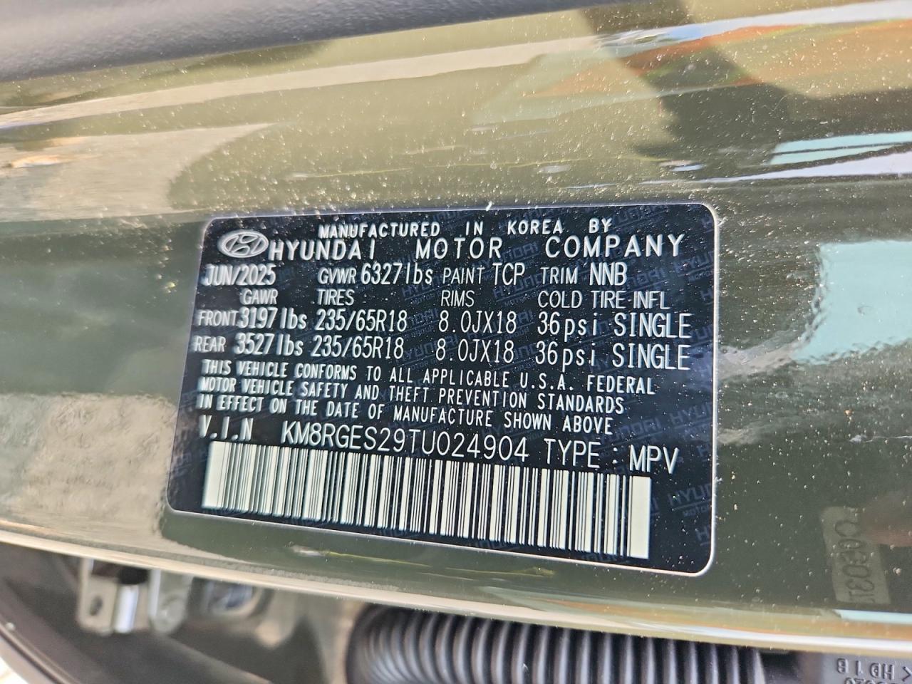 2026 Hyundai Palisade Sel Convenience Green vin: KM8RGES29TU024904