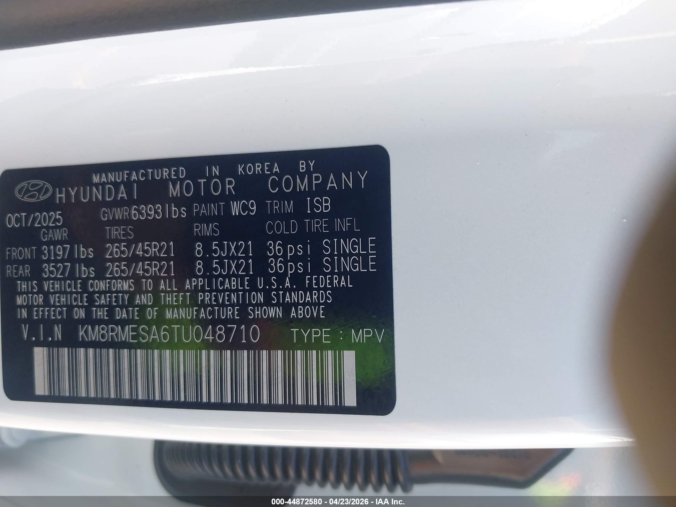 2026 Hyundai Palisade Hev Calligraphy White vin: KM8RMESA6TU048710