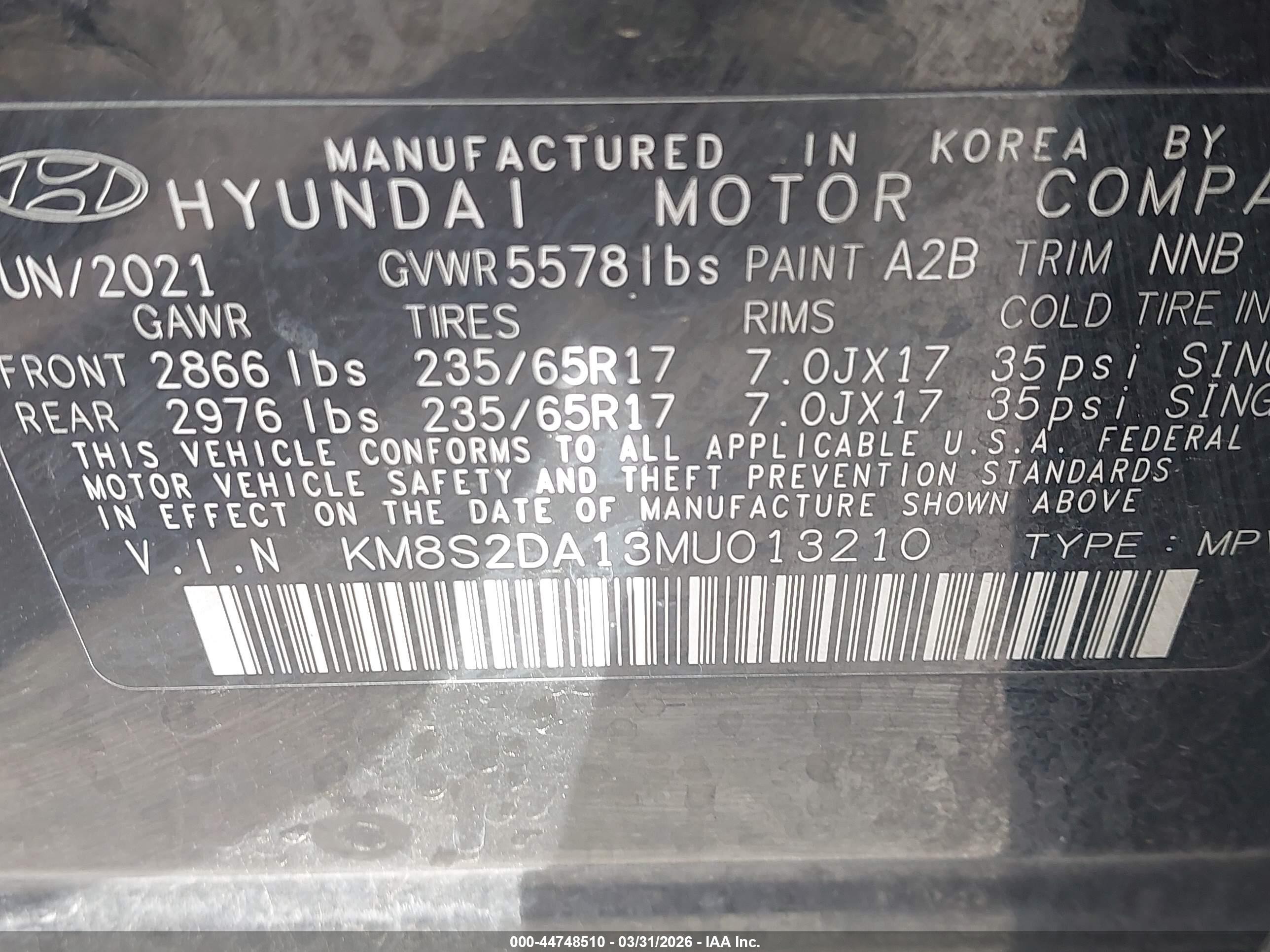 2021 Hyundai Santa Fe Hybrid Blue Черный vin: KM8S2DA13MU013210