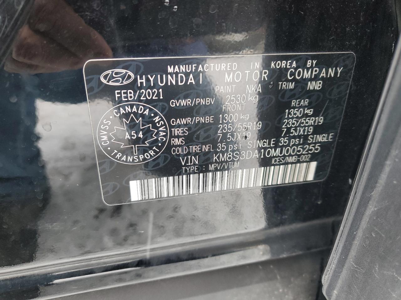 2021 Hyundai Santa Fe Sel Premium Черный vin: KM8S3DA10MU005255