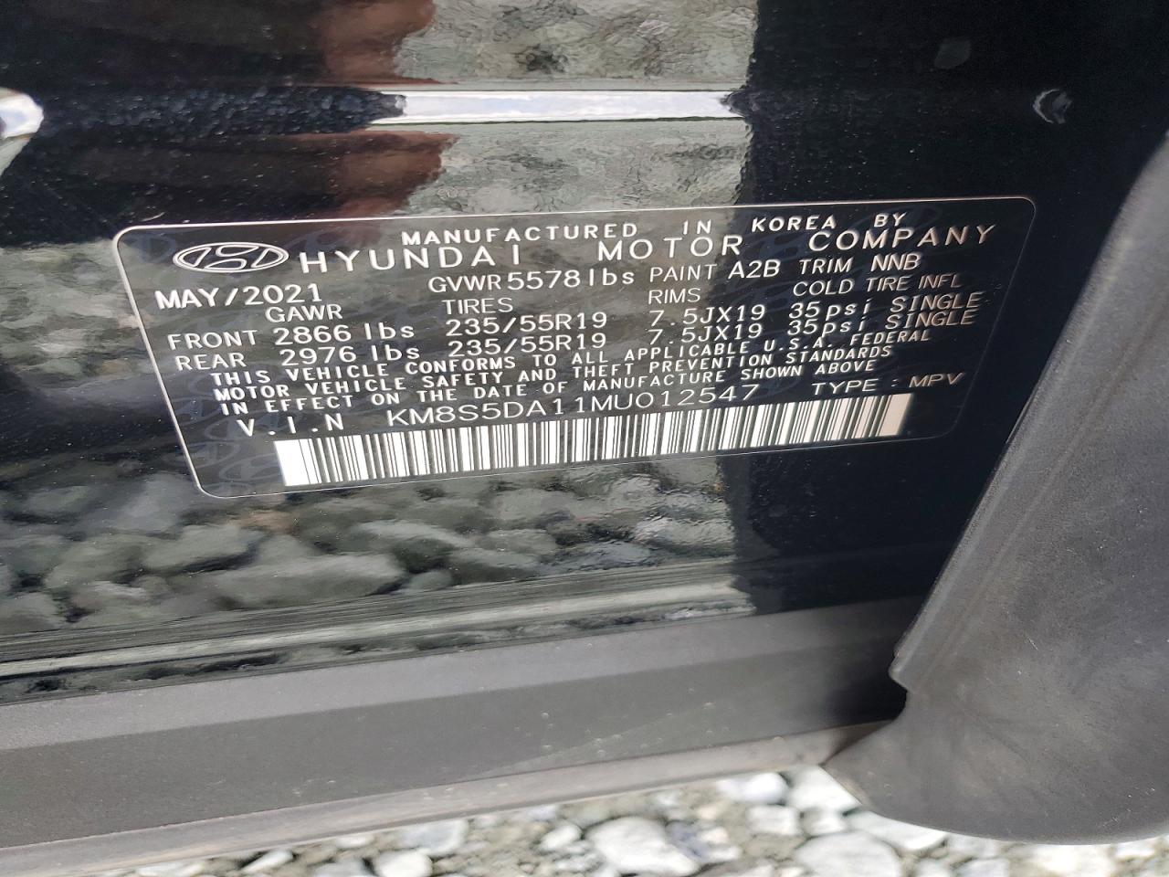 2021 Hyundai Santa Fe Limited Black vin: KM8S5DA11MU012547