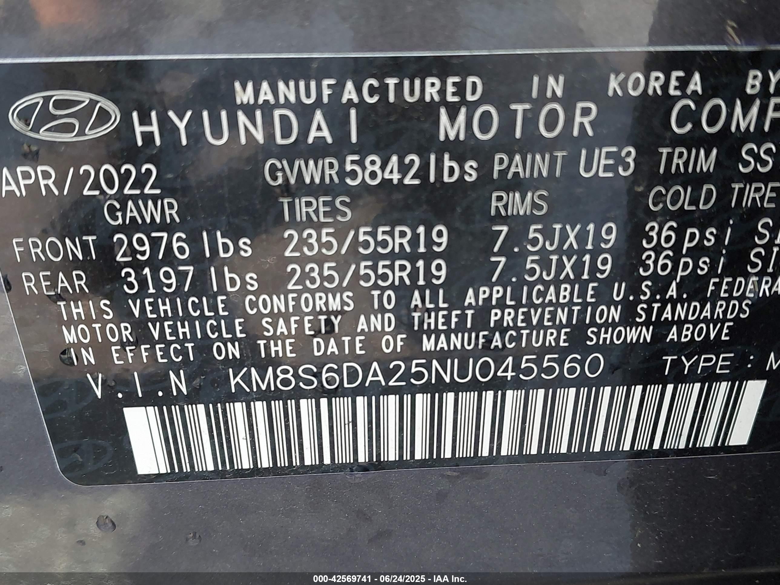 2022 Hyundai Santa Fe Plug-in Hybrid Sel Convenience Gray vin: KM8S6DA25NU045560