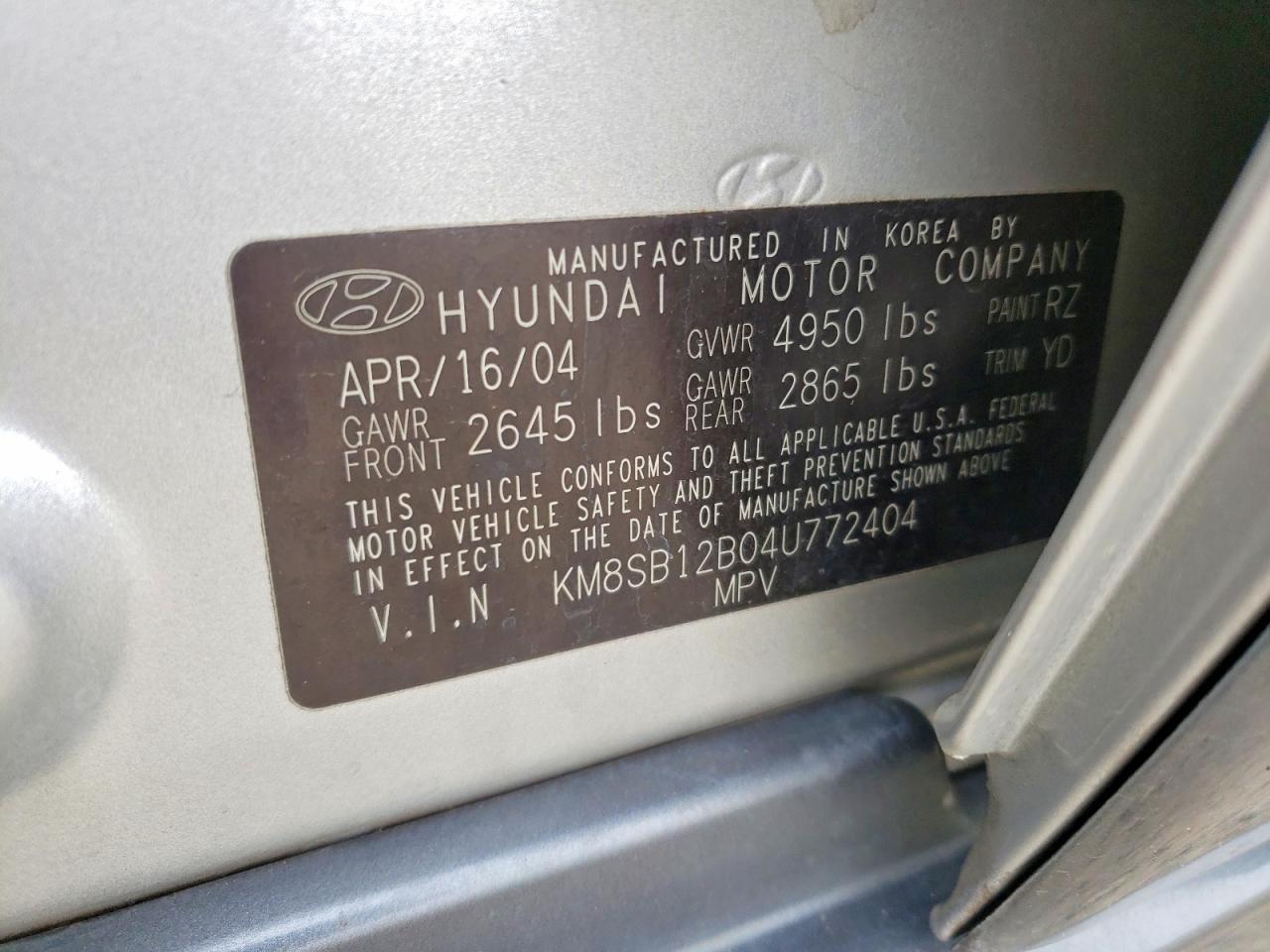 2004 Hyundai Santa Fe Base Silver vin: KM8SB12B04U772404