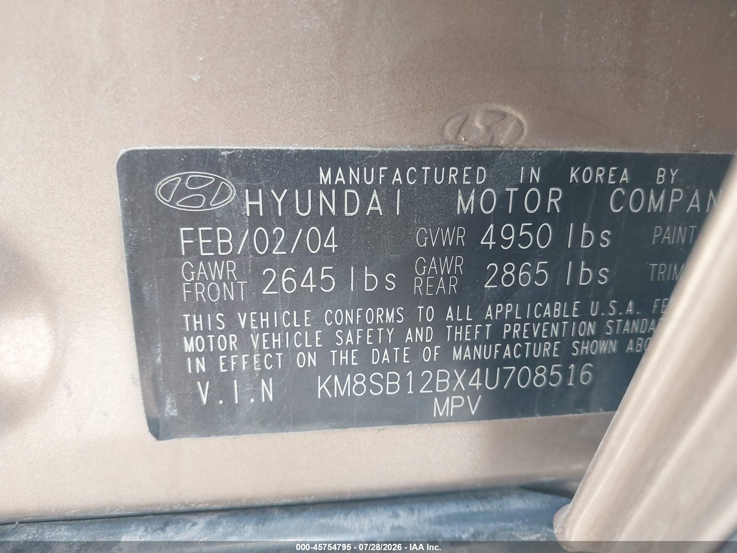 2004 Hyundai Santa Fe   Gold vin: KM8SB12BX4U708516