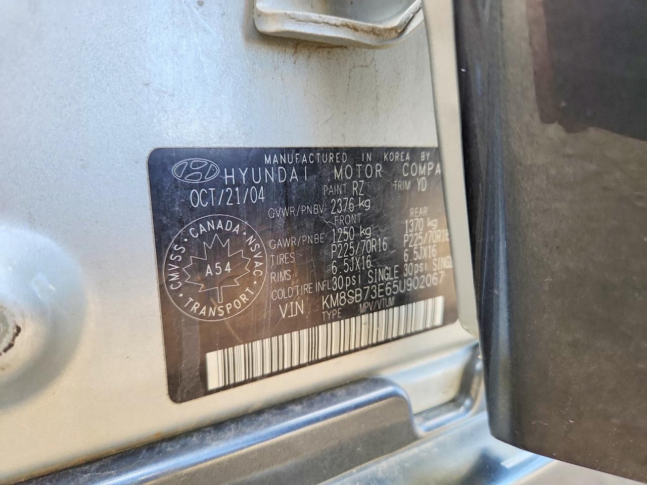 2005 Hyundai Santa Fe Silver vin: KM8SB73E65U902067