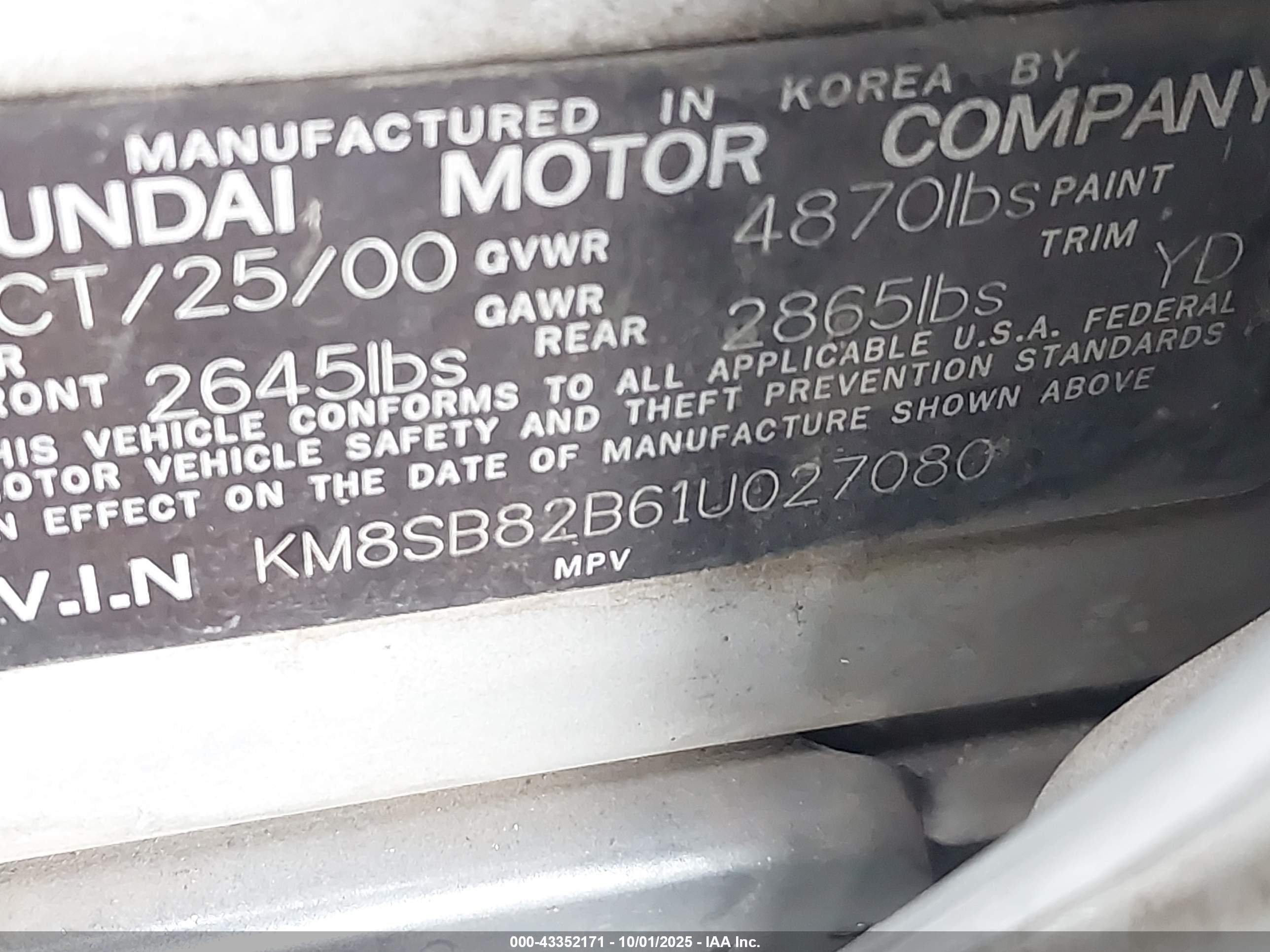 2001 Hyundai Santa Fe 2.4l/2.4l Gl Silver vin: KM8SB82B61U027080