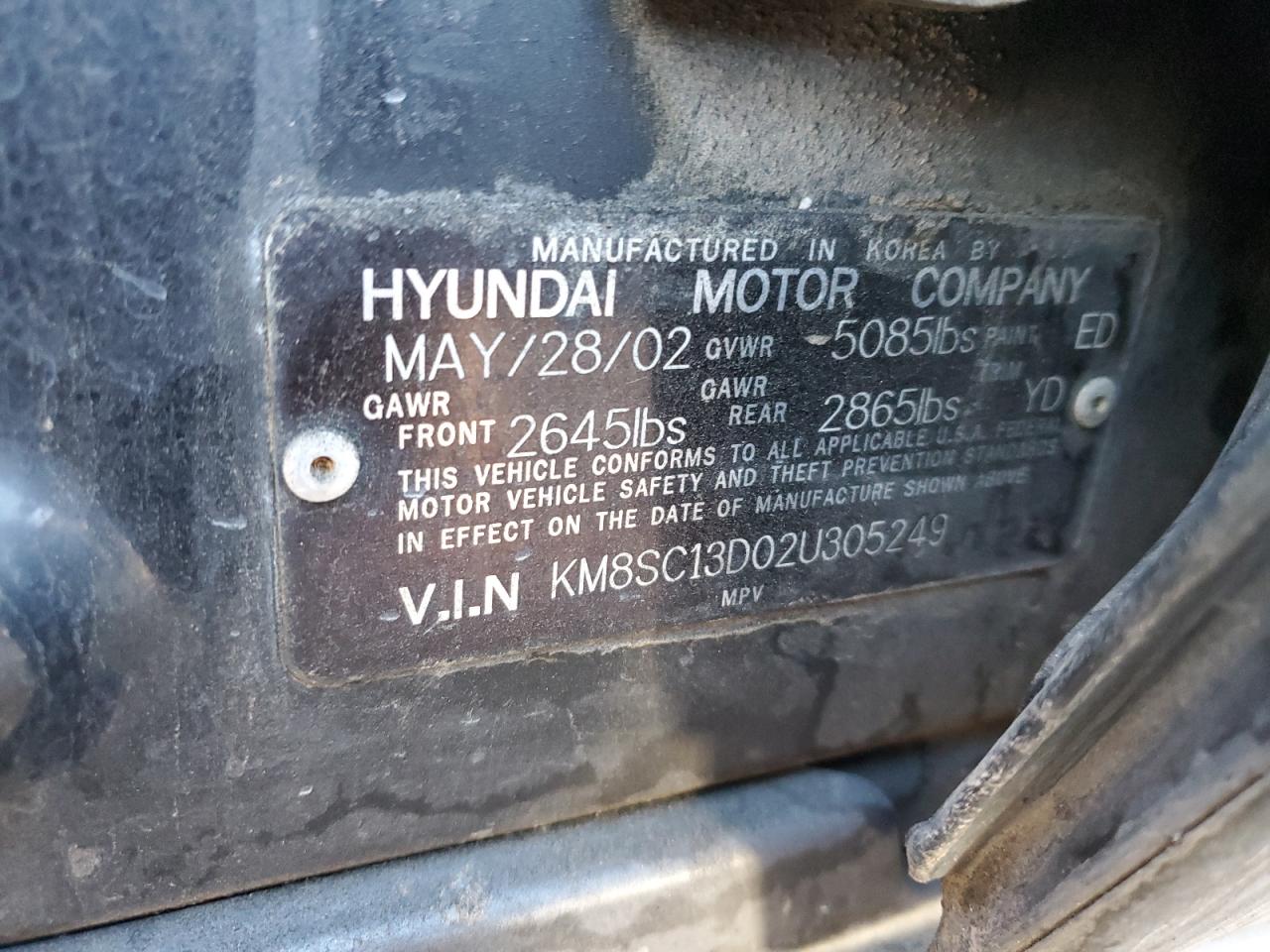 2002 Hyundai Santa Fe Gls Black vin: KM8SC13D02U305249