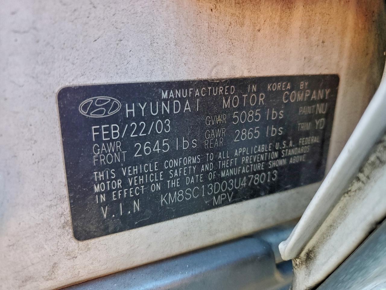 2003 Hyundai Santa Fe Gls White vin: KM8SC13D03U478013