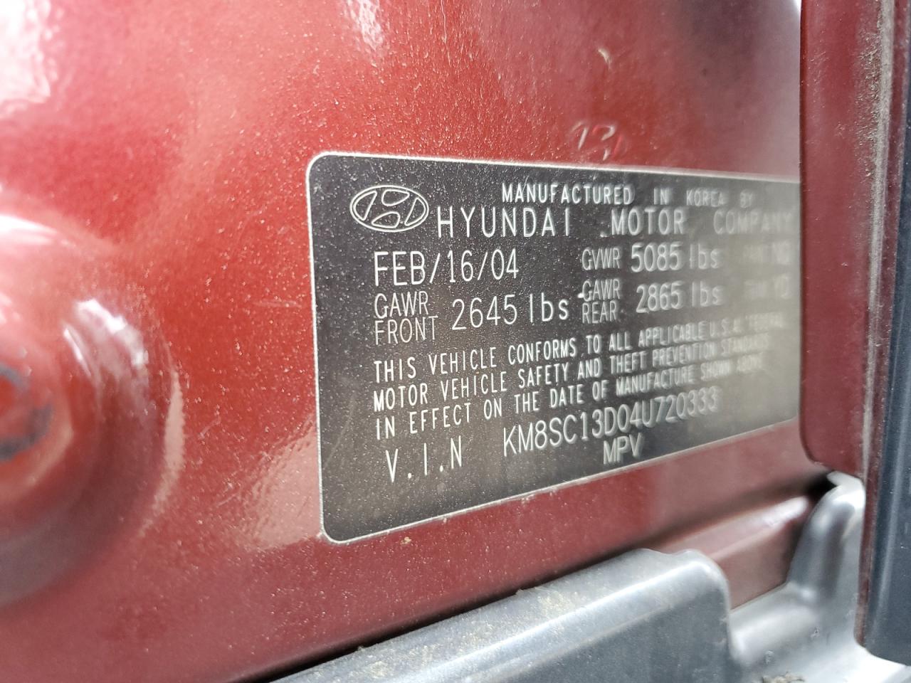 2004 Hyundai Santa Fe Gls Red vin: KM8SC13D04U720333