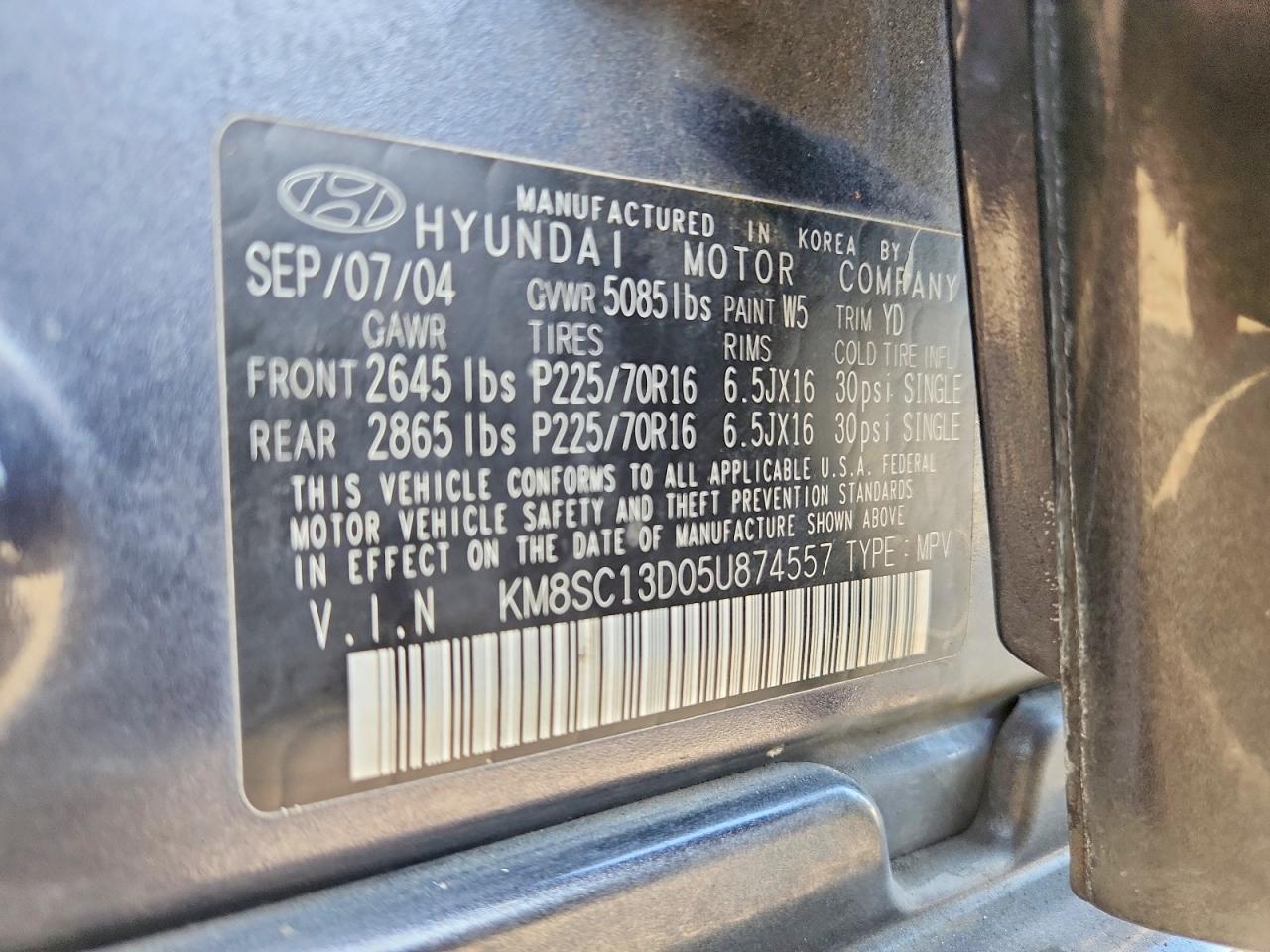 2005 Hyundai Santa Fe Gls Blue vin: KM8SC13D05U874557