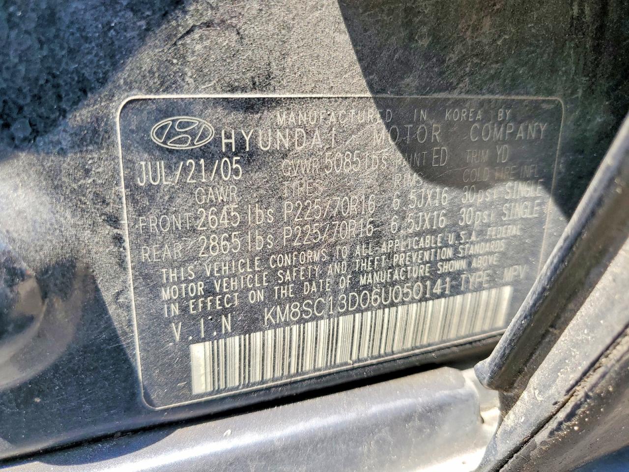 2006 Hyundai Santa Fe Gls Black vin: KM8SC13D06U050141