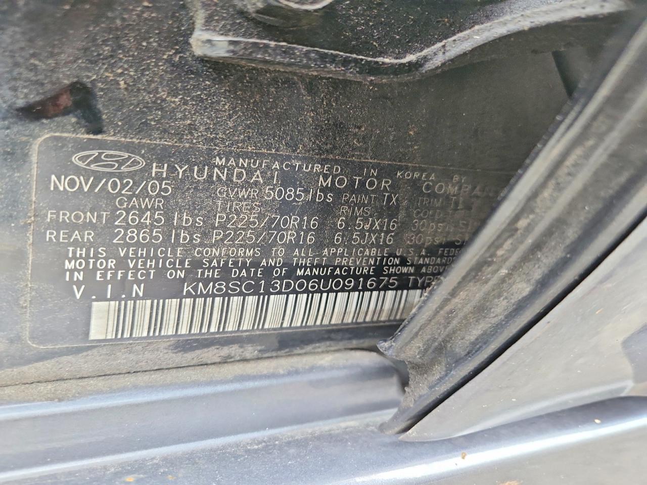 2006 Hyundai Santa Fe Gls Black vin: KM8SC13D06U091675