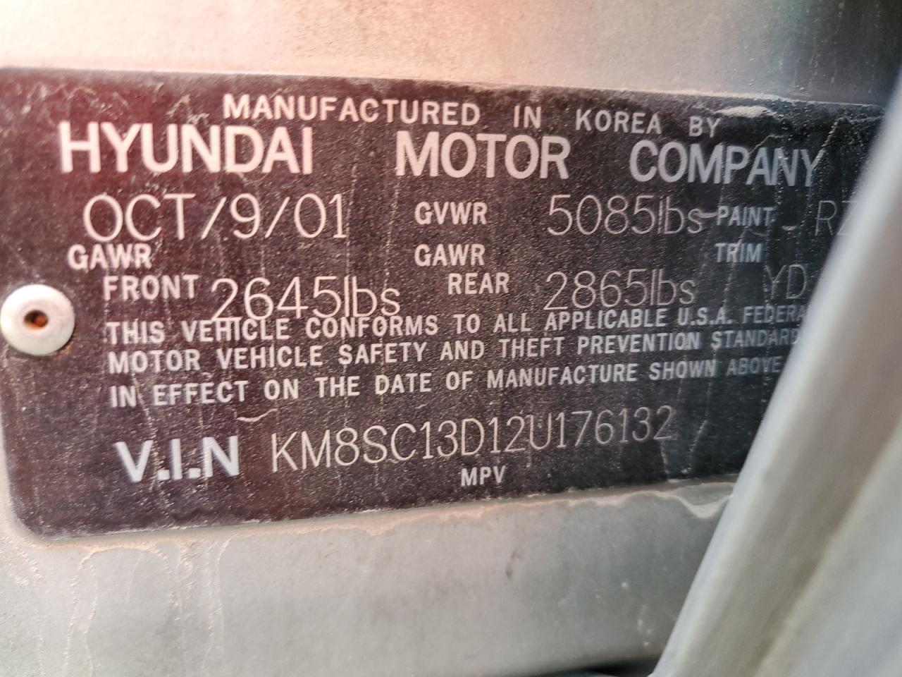 2002 Hyundai Santa Fe Gls Silver vin: KM8SC13D12U176132
