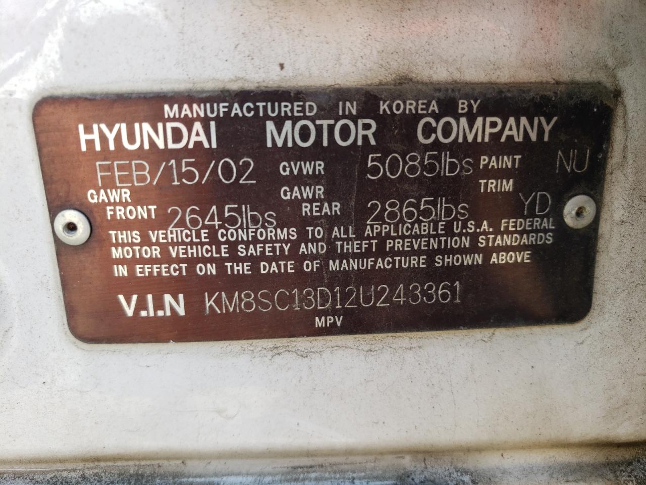 2002 Hyundai Santa Fe Gls Белый vin: KM8SC13D12U243361