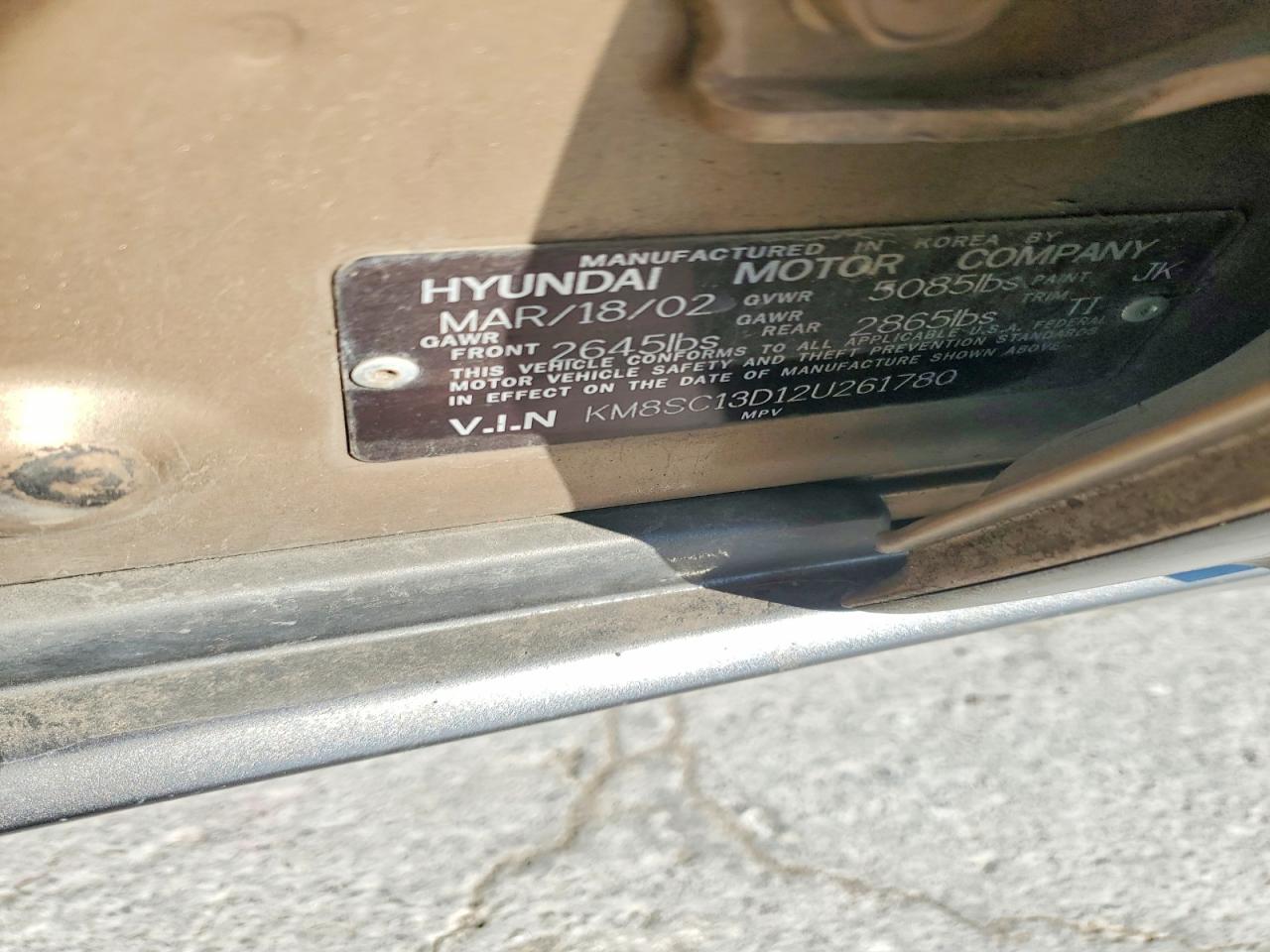 2002 Hyundai Santa Fe Gls Gold vin: KM8SC13D12U261780