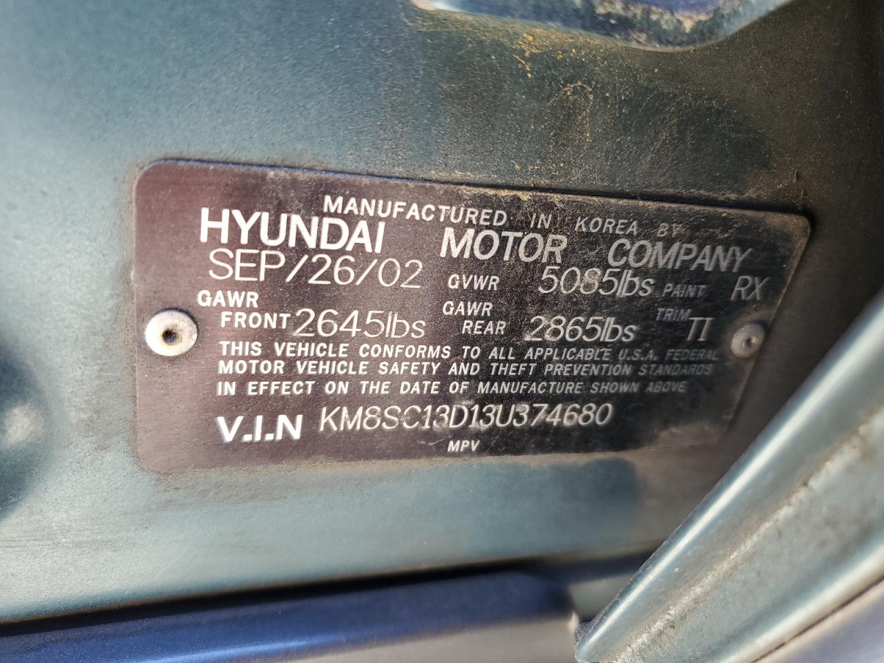 2003 Hyundai Santa Fe Gls Green vin: KM8SC13D13U374680
