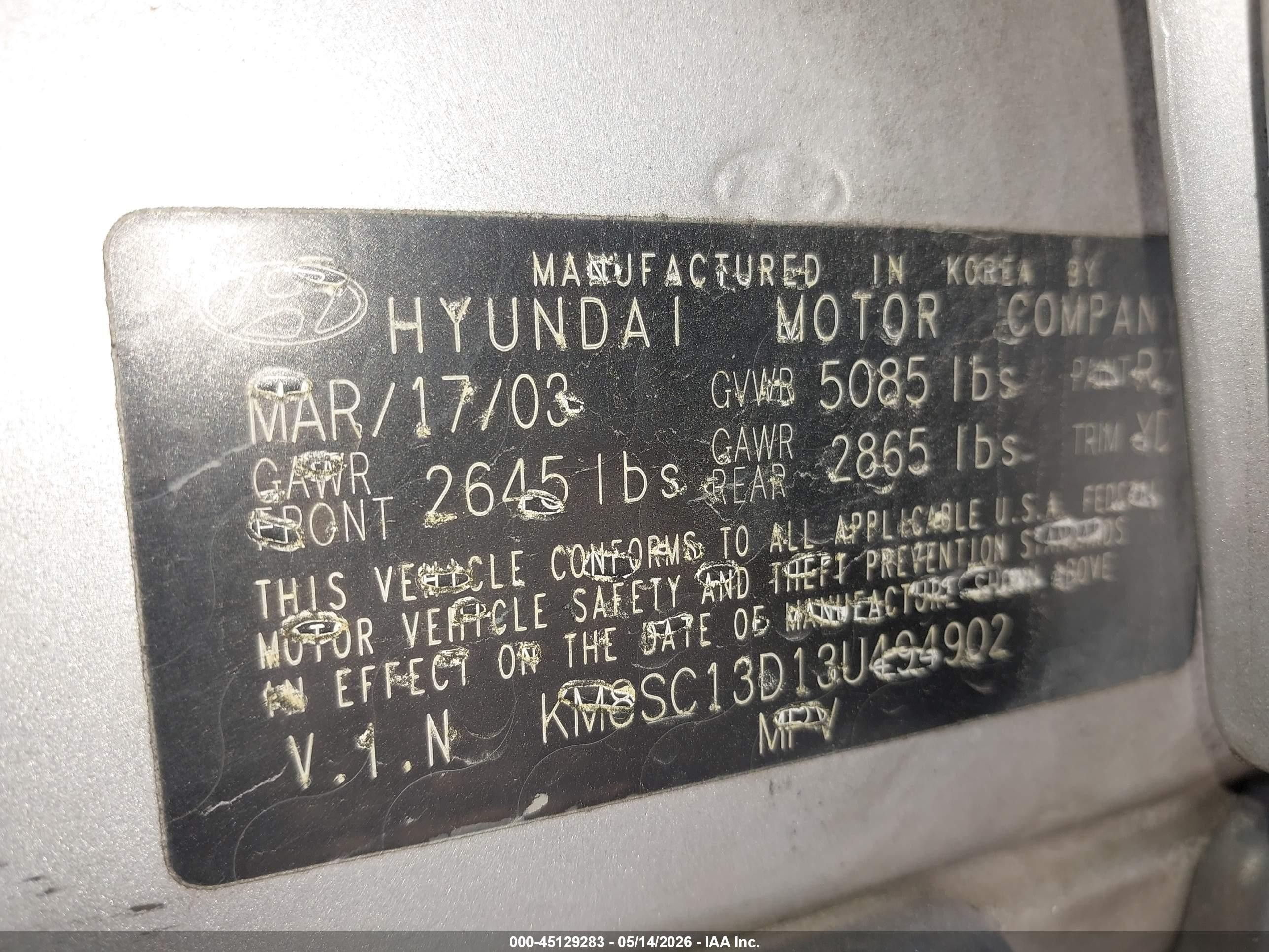 2003 Hyundai Santa Fe Gls/lx Серебряный vin: KM8SC13D13U494902