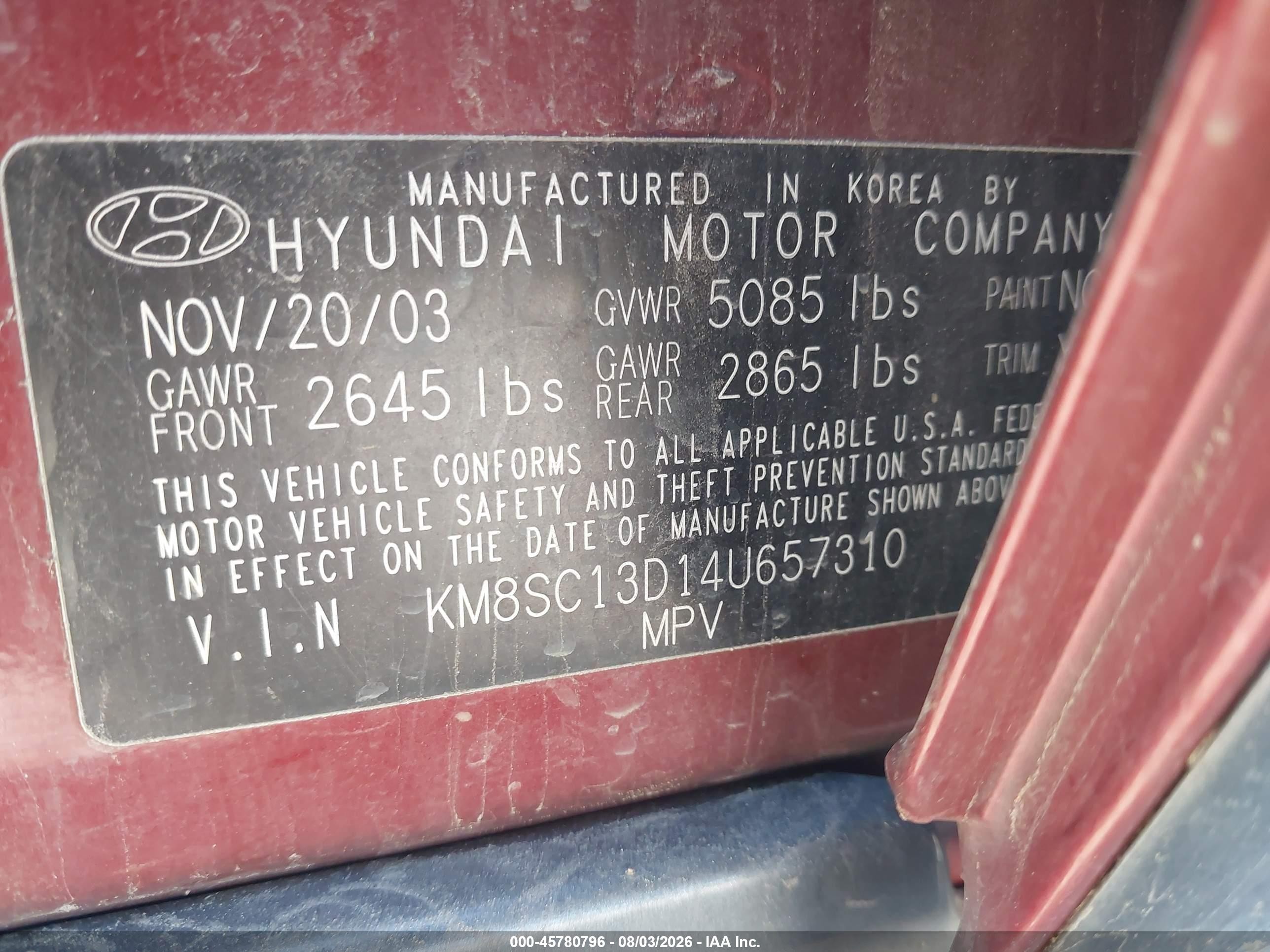 2004 Hyundai Santa Fe Gls Burgundy vin: KM8SC13D14U657310