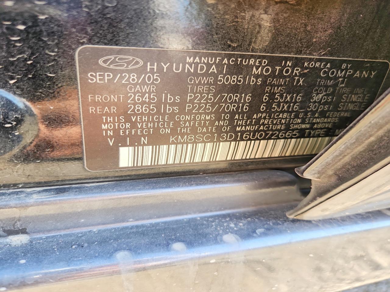 2006 Hyundai Santa Fe Gls Black vin: KM8SC13D16U072665