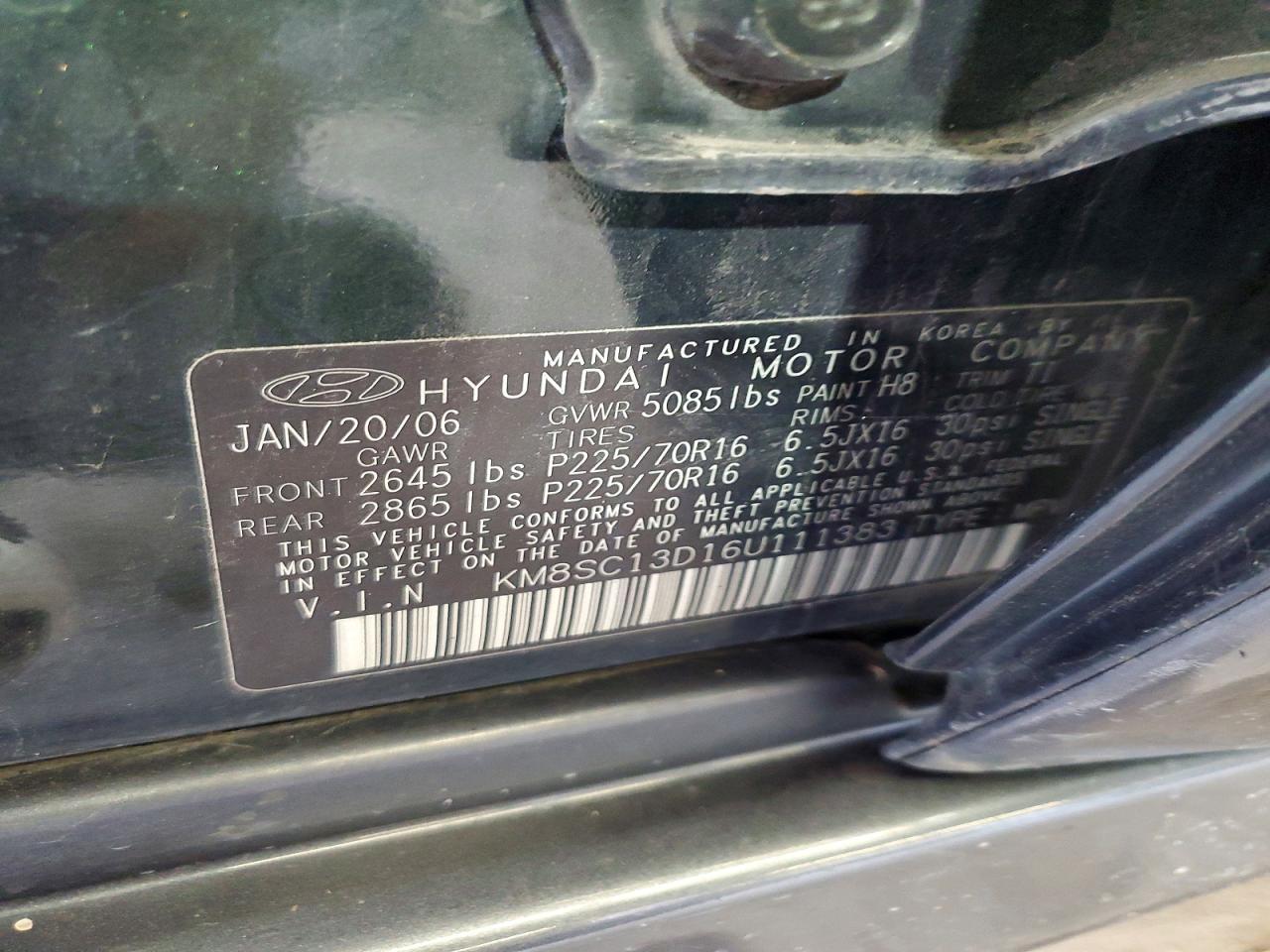 2006 Hyundai Santa Fe Green vin: KM8SC13D16U111383