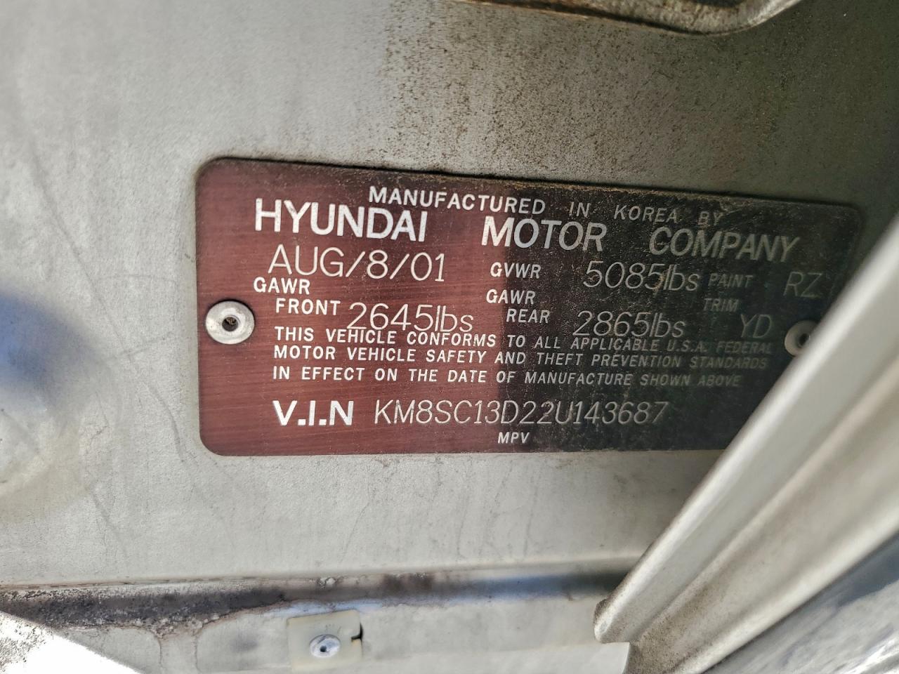 2002 Hyundai Santa Fe Gls Silver vin: KM8SC13D22U143687
