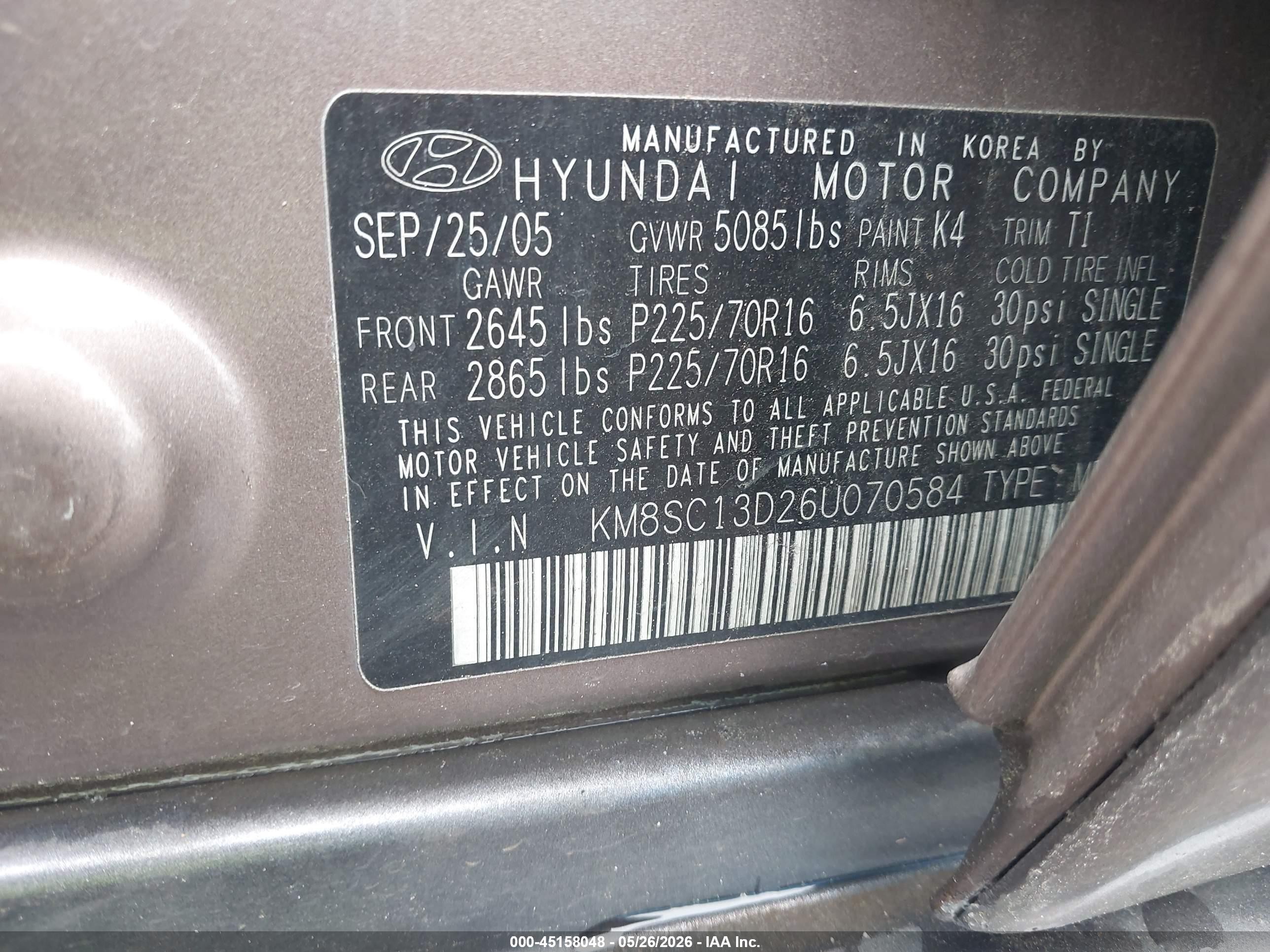2006 Hyundai Santa Fe Gls Brown vin: KM8SC13D26U070584