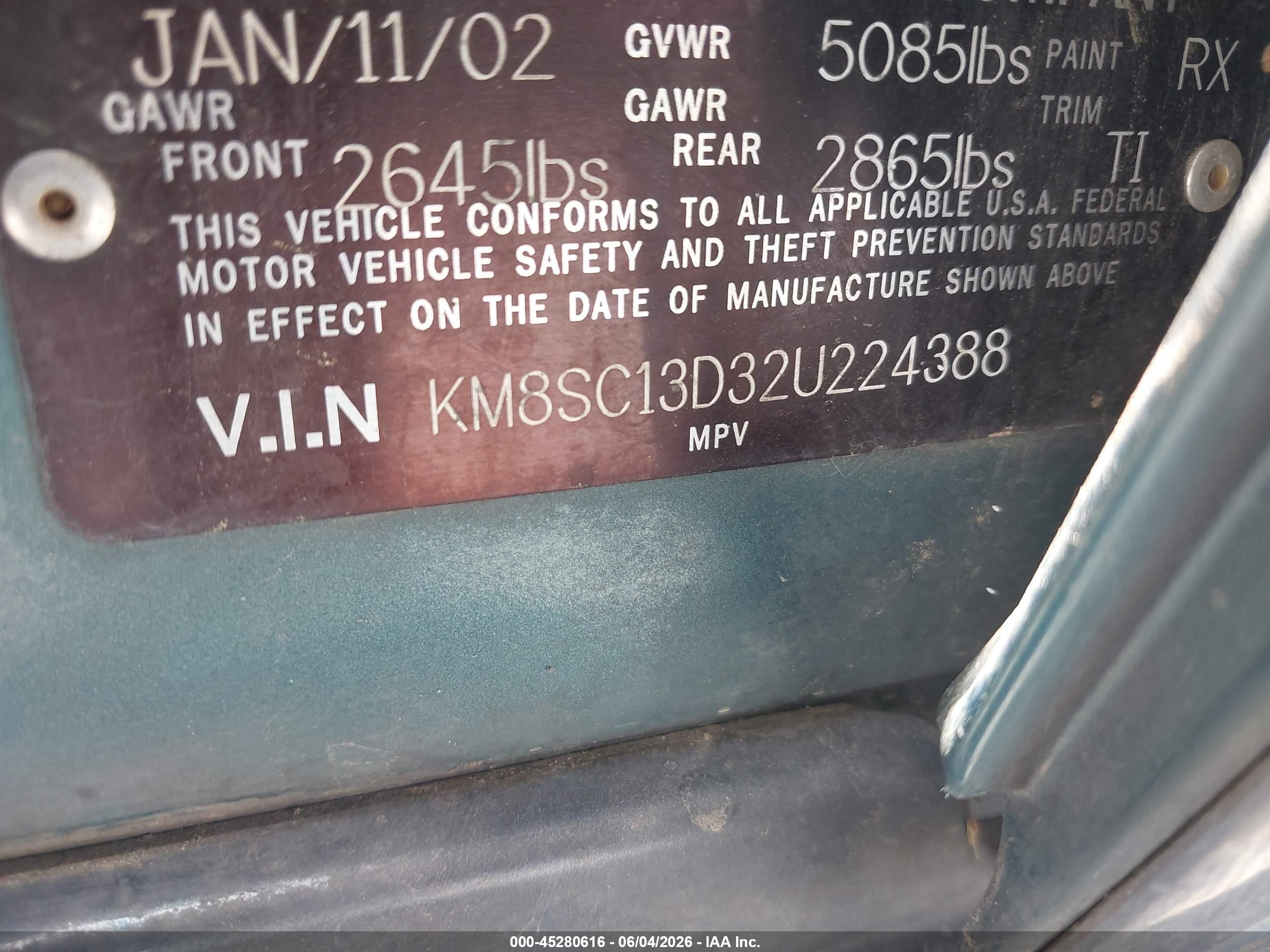 2002 Hyundai Santa Fe Gls/lx Синий vin: KM8SC13D32U224388