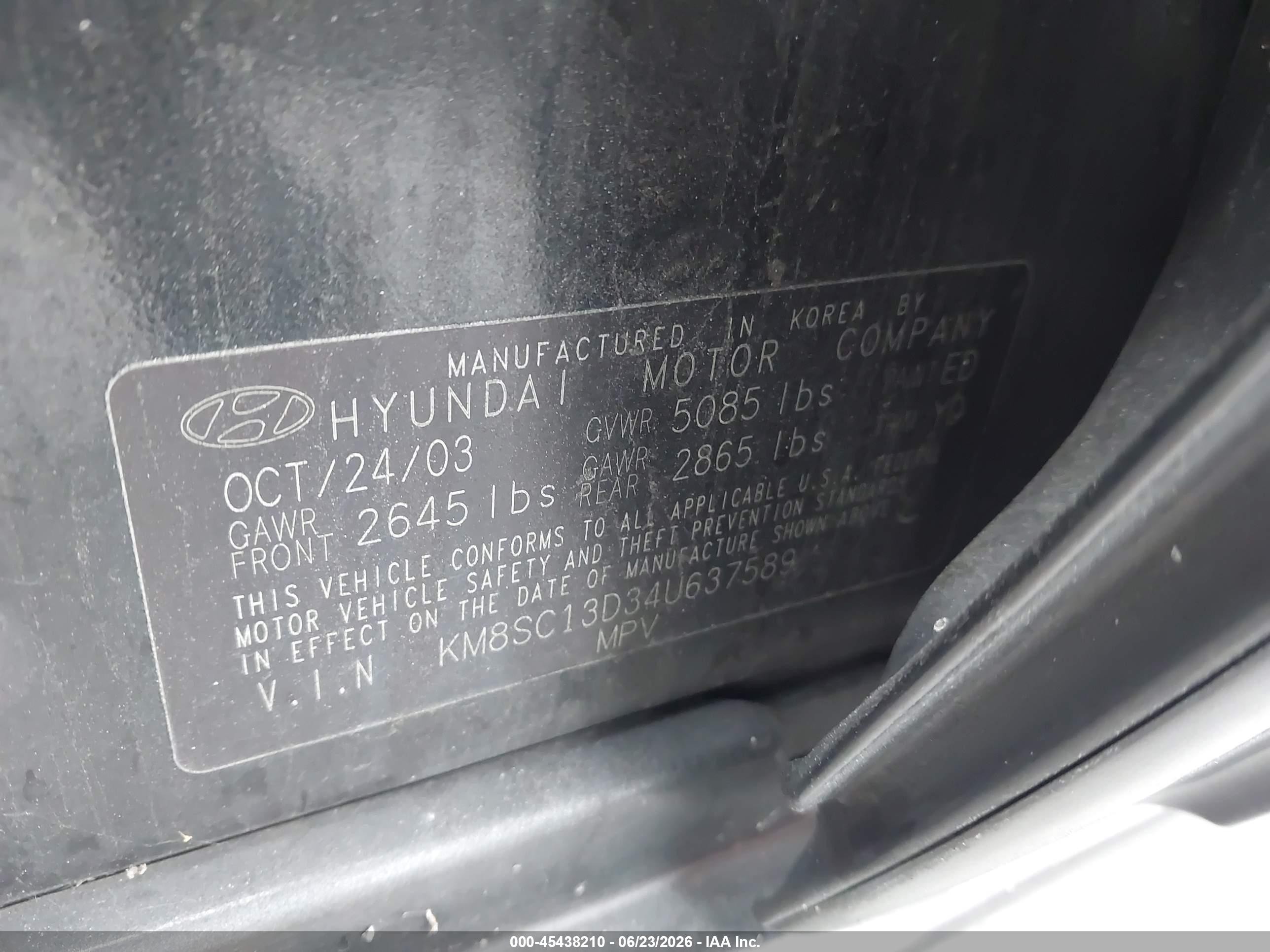 2004 Hyundai Santa Fe Gls Черный vin: KM8SC13D34U637589