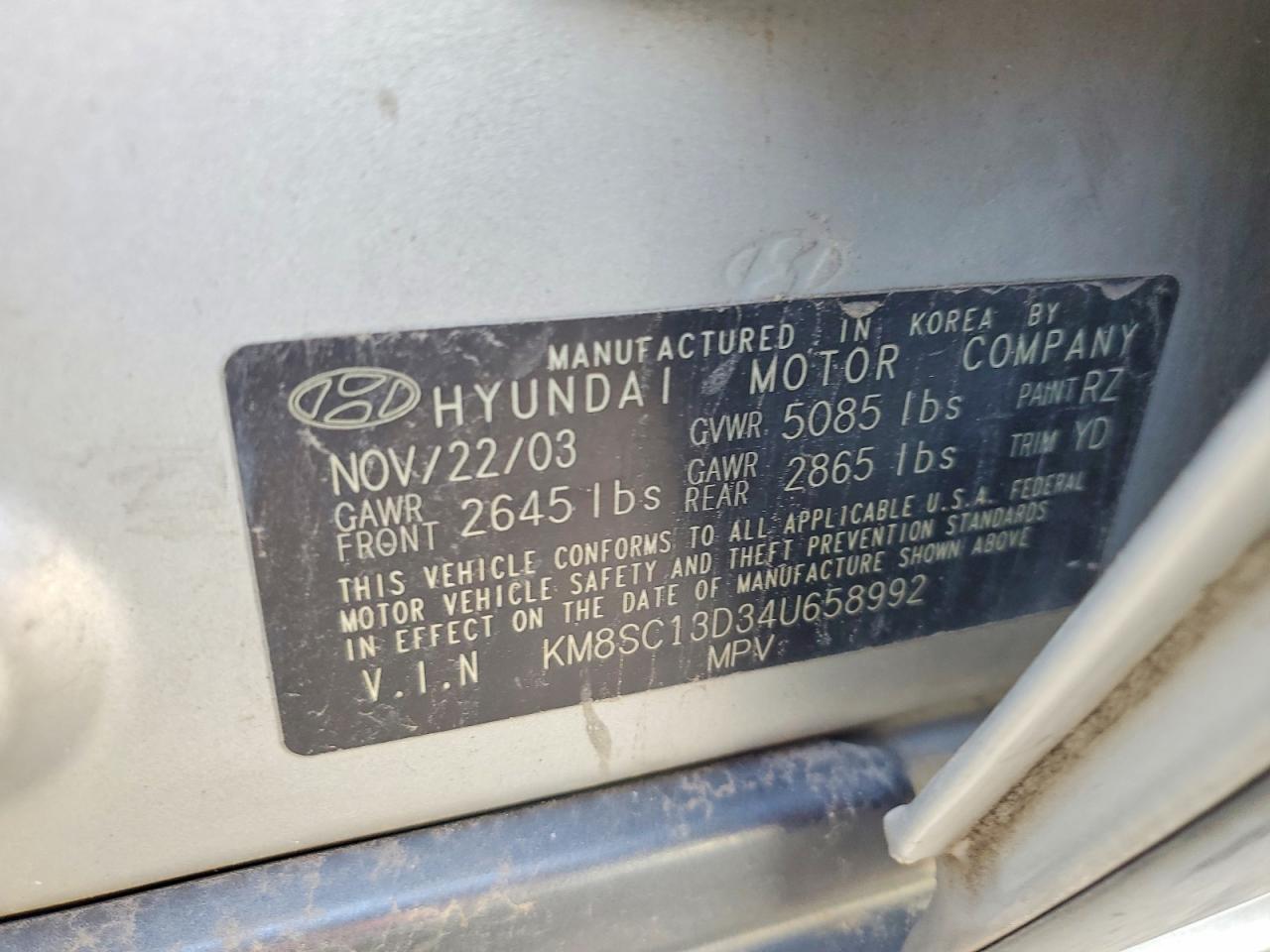 2004 Hyundai Santa Fe Gls Gray vin: KM8SC13D34U658992