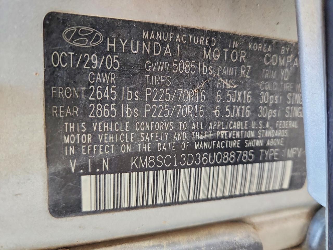 2006 Hyundai Santa Fe Gls Silver vin: KM8SC13D36U088785